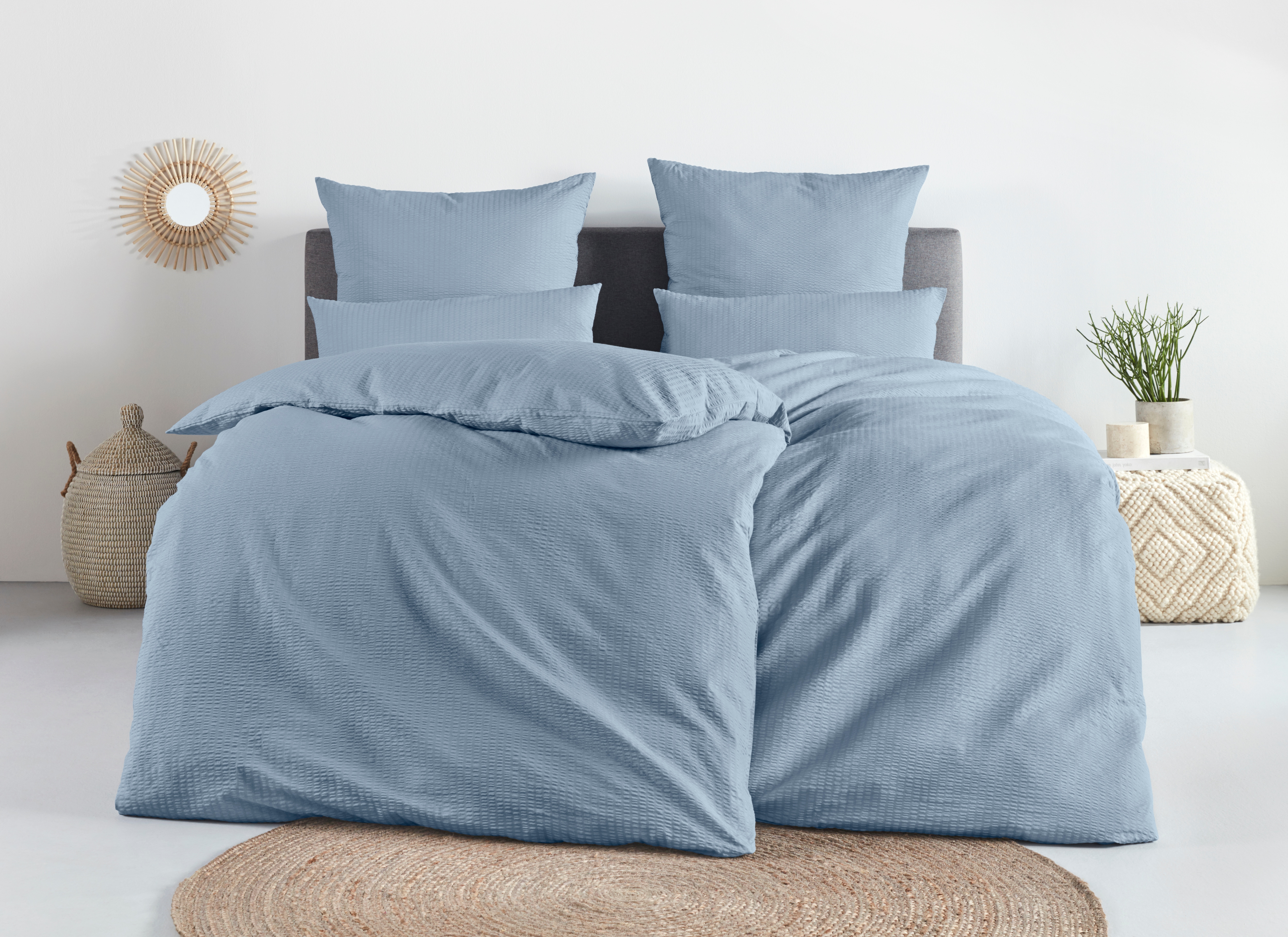 OTTO home Bettwäsche "Sari2 in Seersucker Qualität ideal für Sommer, Baumwolle" 2 Stk. uni Bettwäsche mit Reißverschluss in Gr. 135x200 oder 155x220 cm