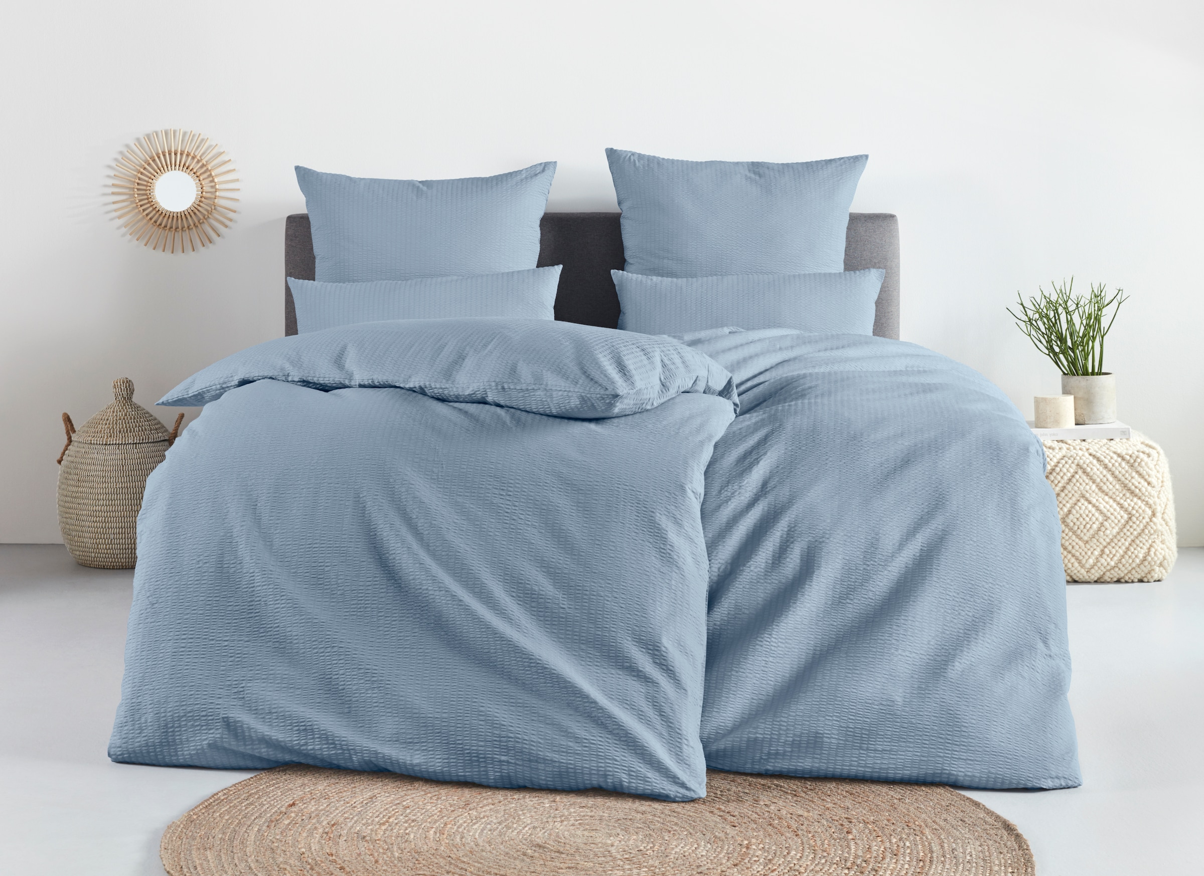 OTTO home Bettwäsche "Sari2 in Seersucker Qualität ideal für Sommer, Baumwolle" 2 uni Bettwäsche mit Reißverschluss in Gr. 135x200 oder 155x220 cm