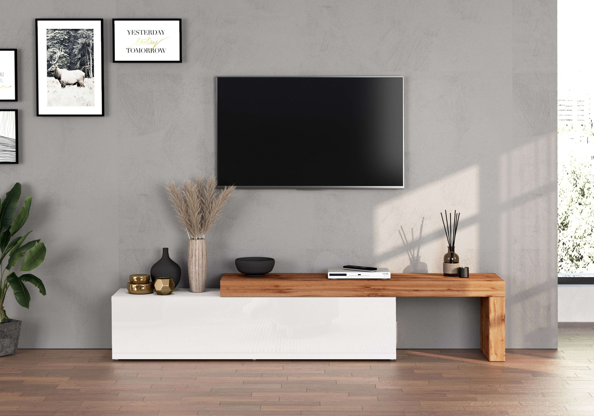 INOSIGN Lowboard »Chronos TV-Board, TV-Schrank«, (1 St., Breite verstellbar von 190 bis 350 cm), Breite 270 cm TV-Board,Lowboard,1 Klappe und ein L-Förmiger Aufsatz