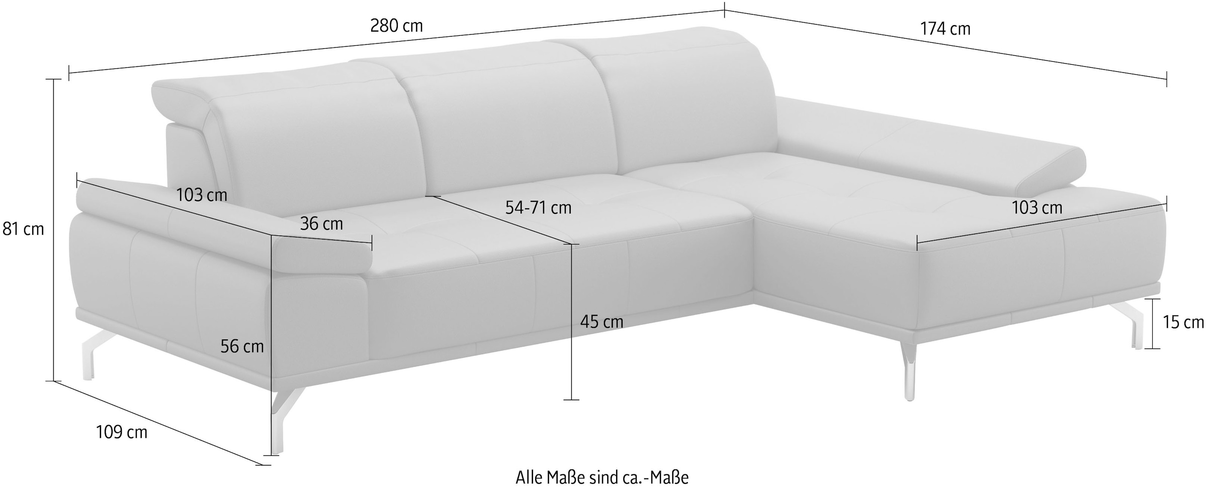 Places of Style Ecksofa »Caluna«, Inkl.Sitztiefenverstellung