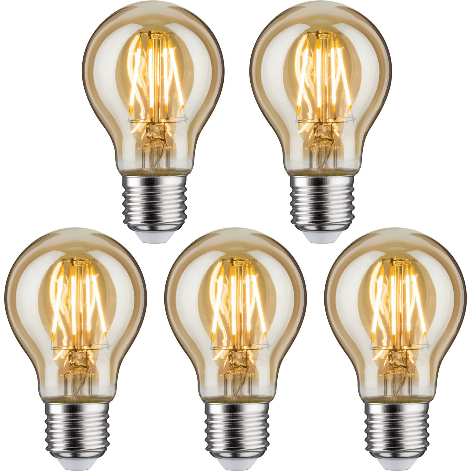 Paulmann LED-Leuchtmittel »LED Standardform 4,7W E27 2500K«, E27, 5 St., Extra-Warmweiß, 5er-Pack, Goldlicht