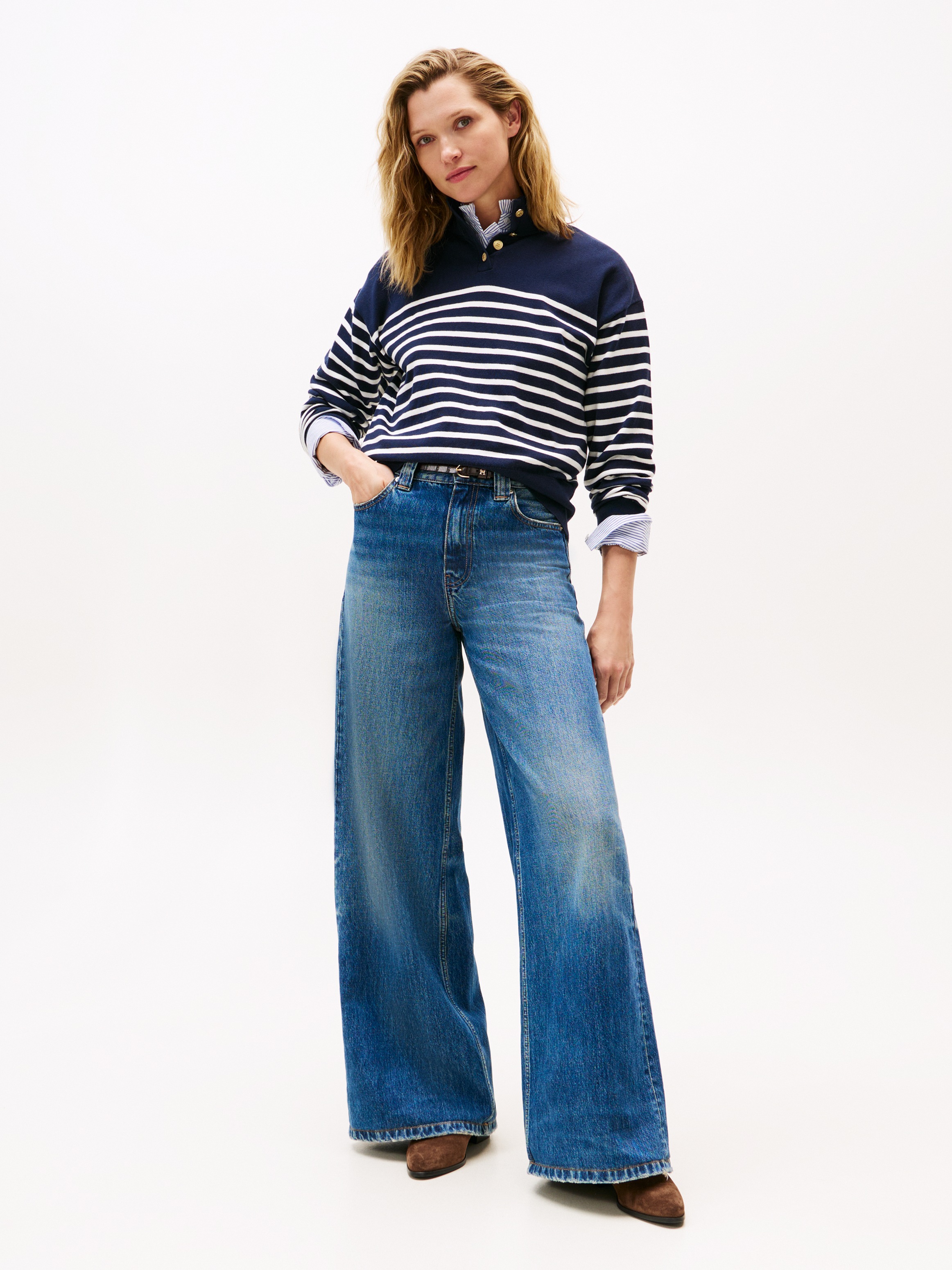 Thumbnail - Tommy Hilfiger Strickpullover "CO JERSEY GOLD BTN MOCK-NK SWT" mit goldfarbenen Knöpfen