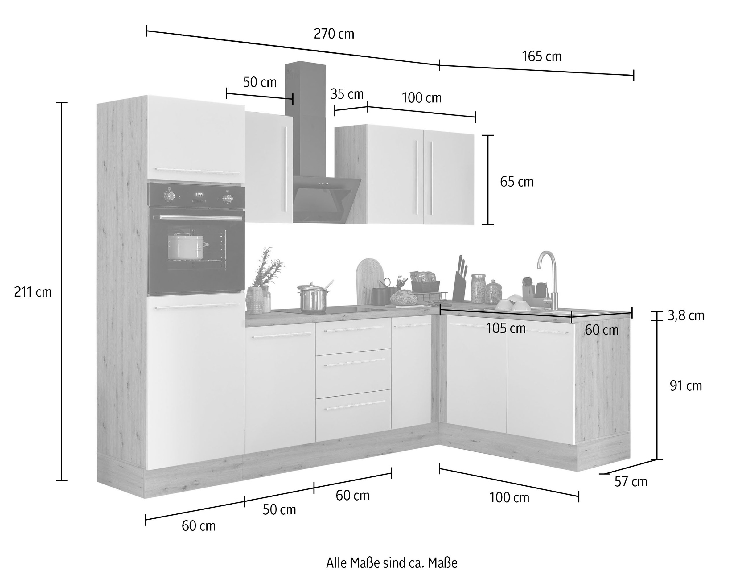 KOCHSTATION Winkelküche »Florida, Stellbreite 270x165 cm«, wahlweise mit E-Geräten, mit Softclose für Türen und Schubkästen