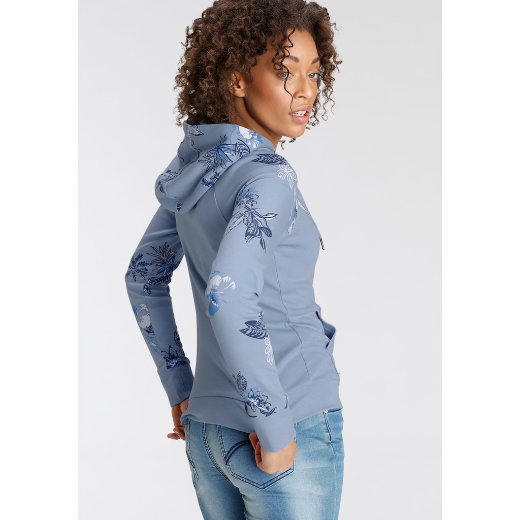 KangaROOS Kapuzensweatjacke, mit blumigem Druck im Hawaii-Look