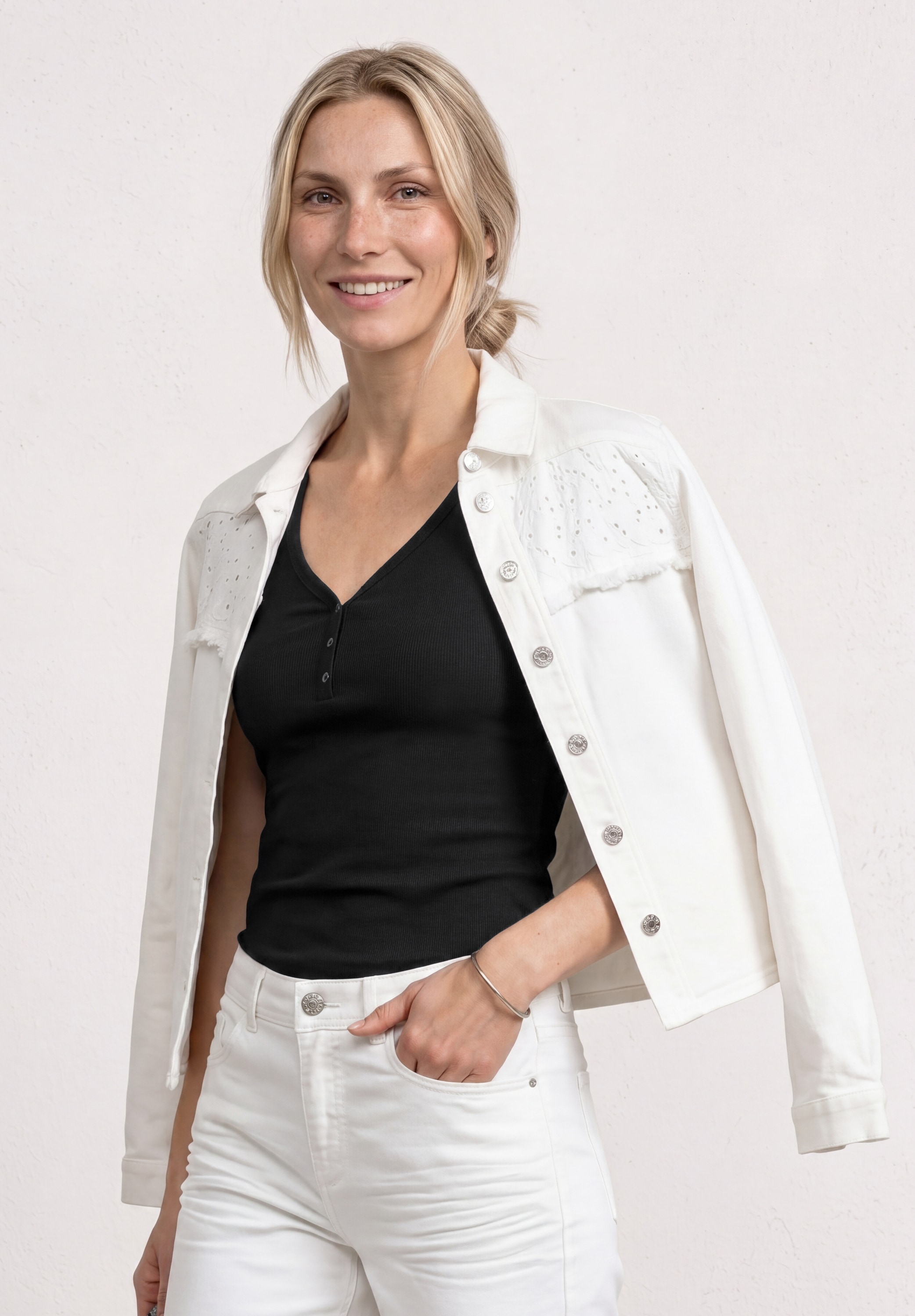 STREET ONE Ripptanktop Sommertop mit V-Neck