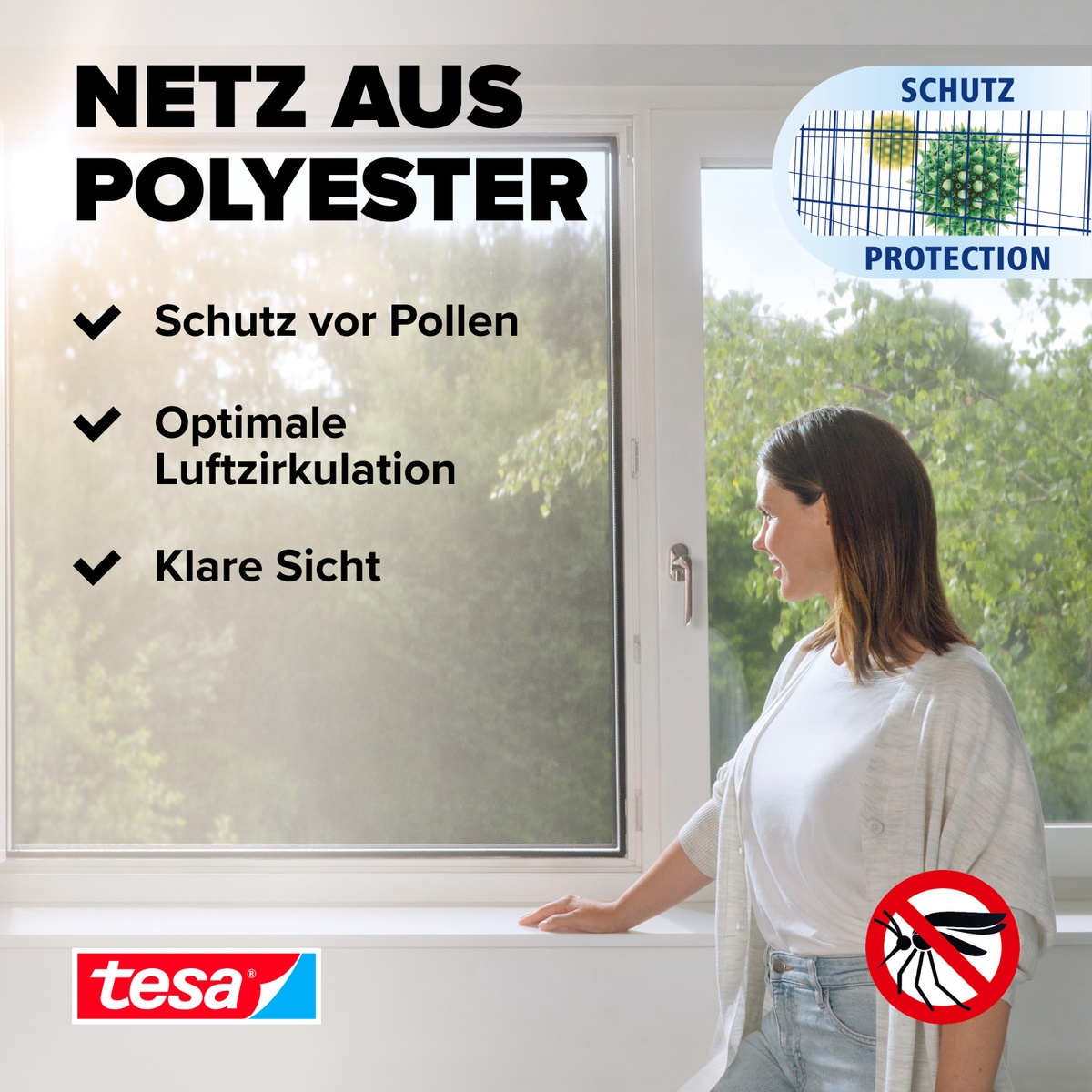 tesa Insektenschutz-Fensterrahmen »Pollenschutzgitter für Fenster - 1,5m x 1,8m«, Pollenschutzgitter - ohne Bohren- zuschneidbar -anthrazit