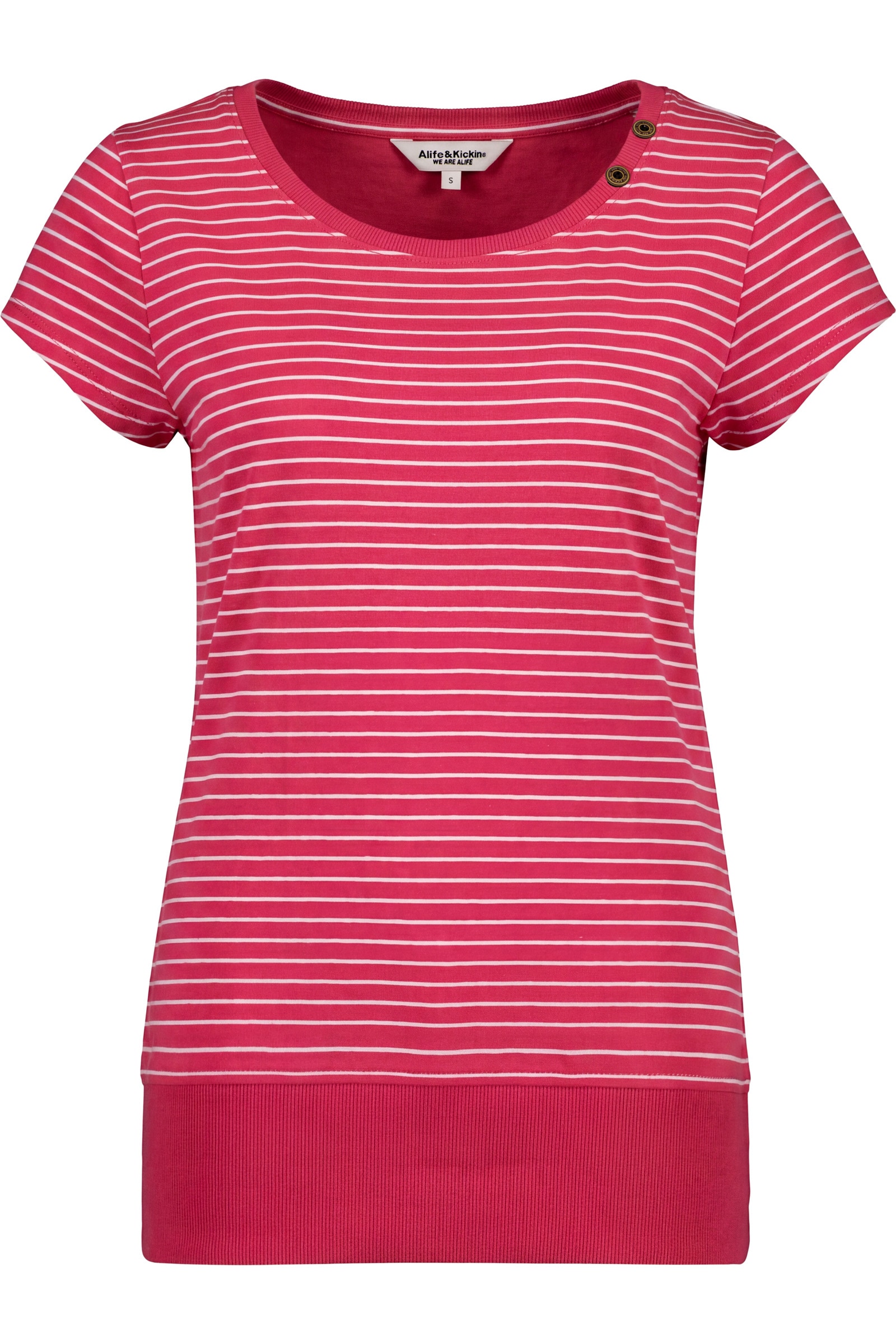 Alife & Kickin Kurzarm mit feinem Streifenmuster, Scoop-Neck und Rippbund