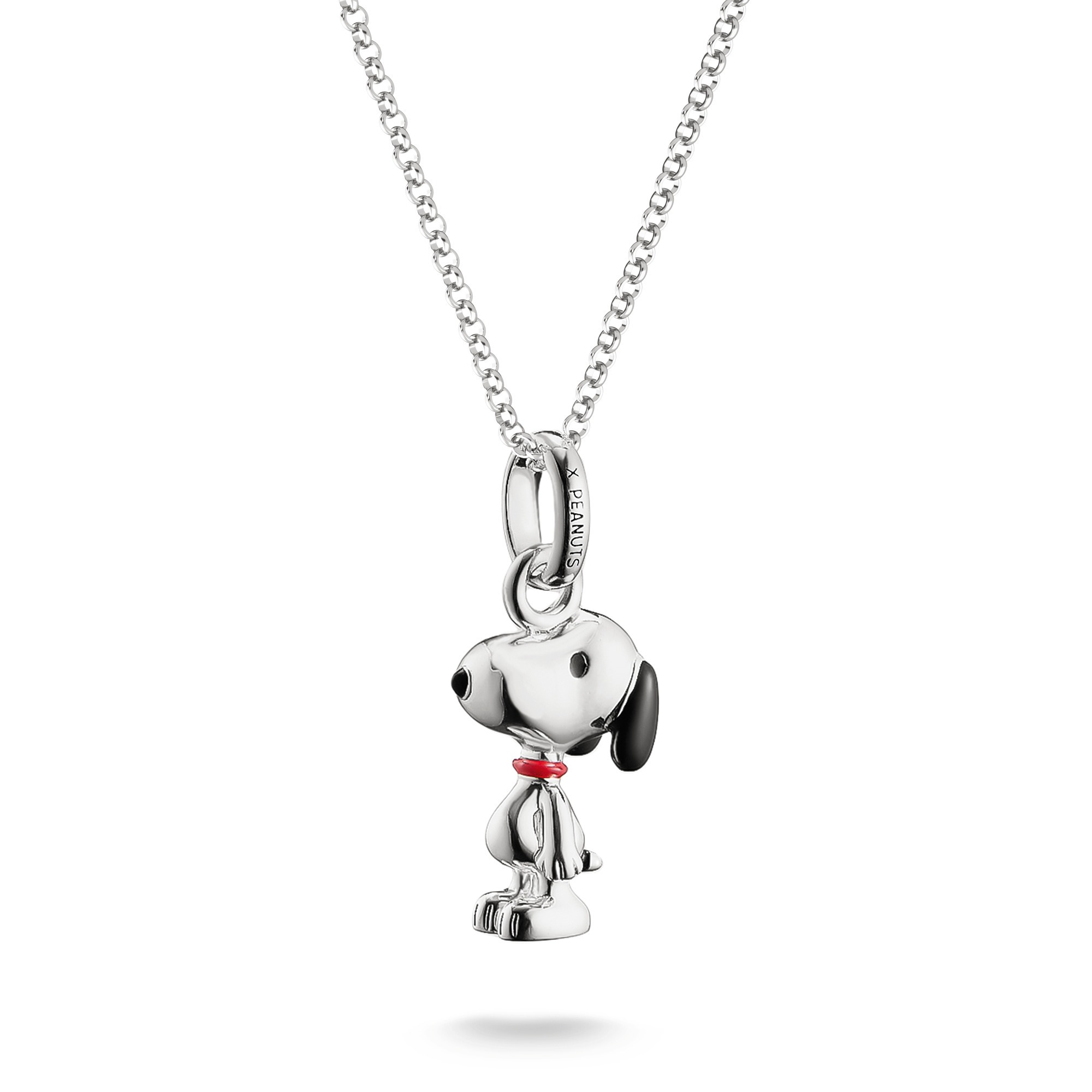 Kette mit Anhänger THOMAS SABO "THOMAS SABO x Peanuts Kette Snoopy" Gr. 45, silberfarben, schwarz, rot, Halsketten, Damen, 45, Silber 925 (recycelt)
