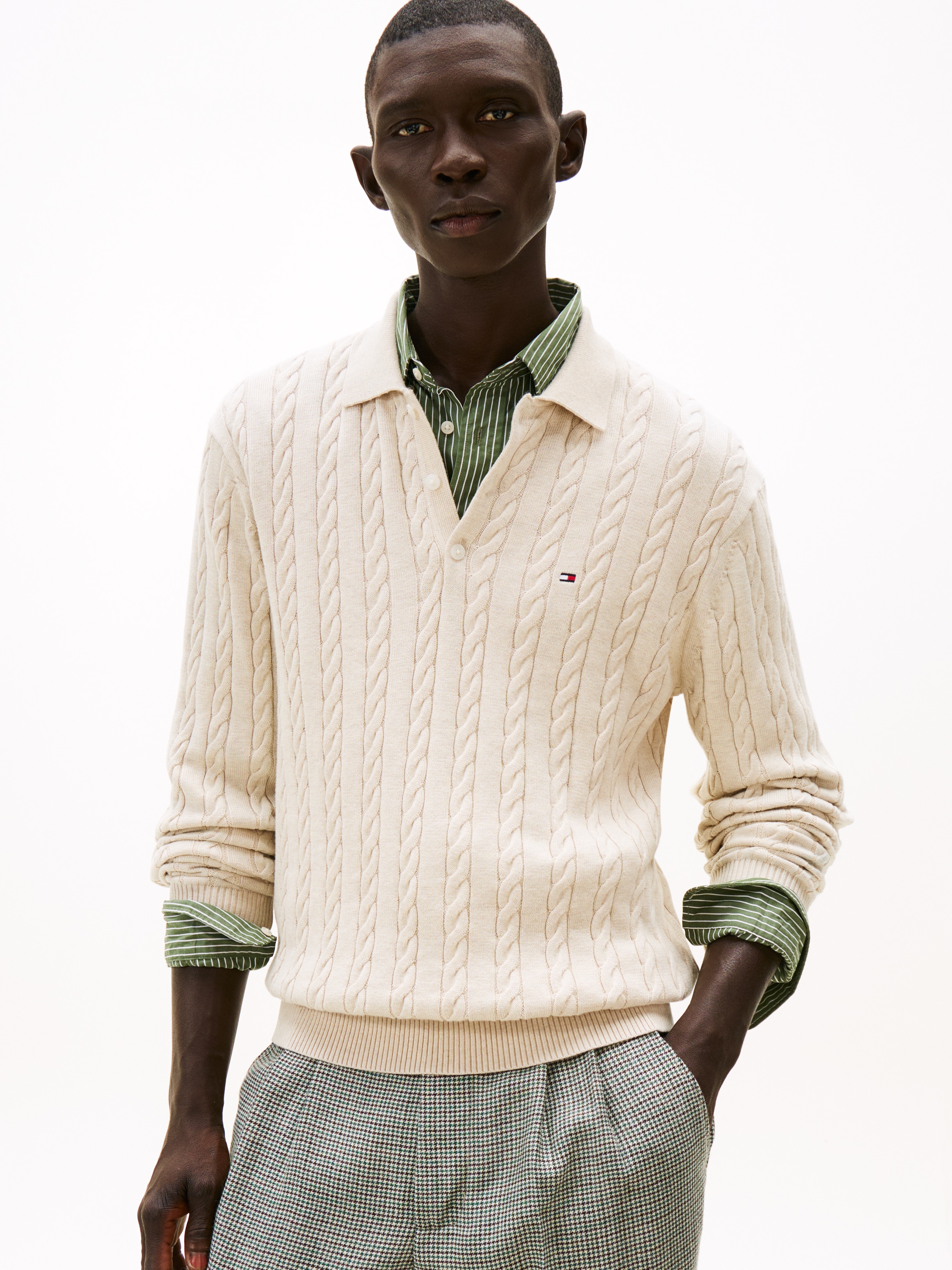 Tommy Hilfiger Polokragenpullover "CLASSIC COTTON CABLE" mit Zopfmuster, re günstig online kaufen