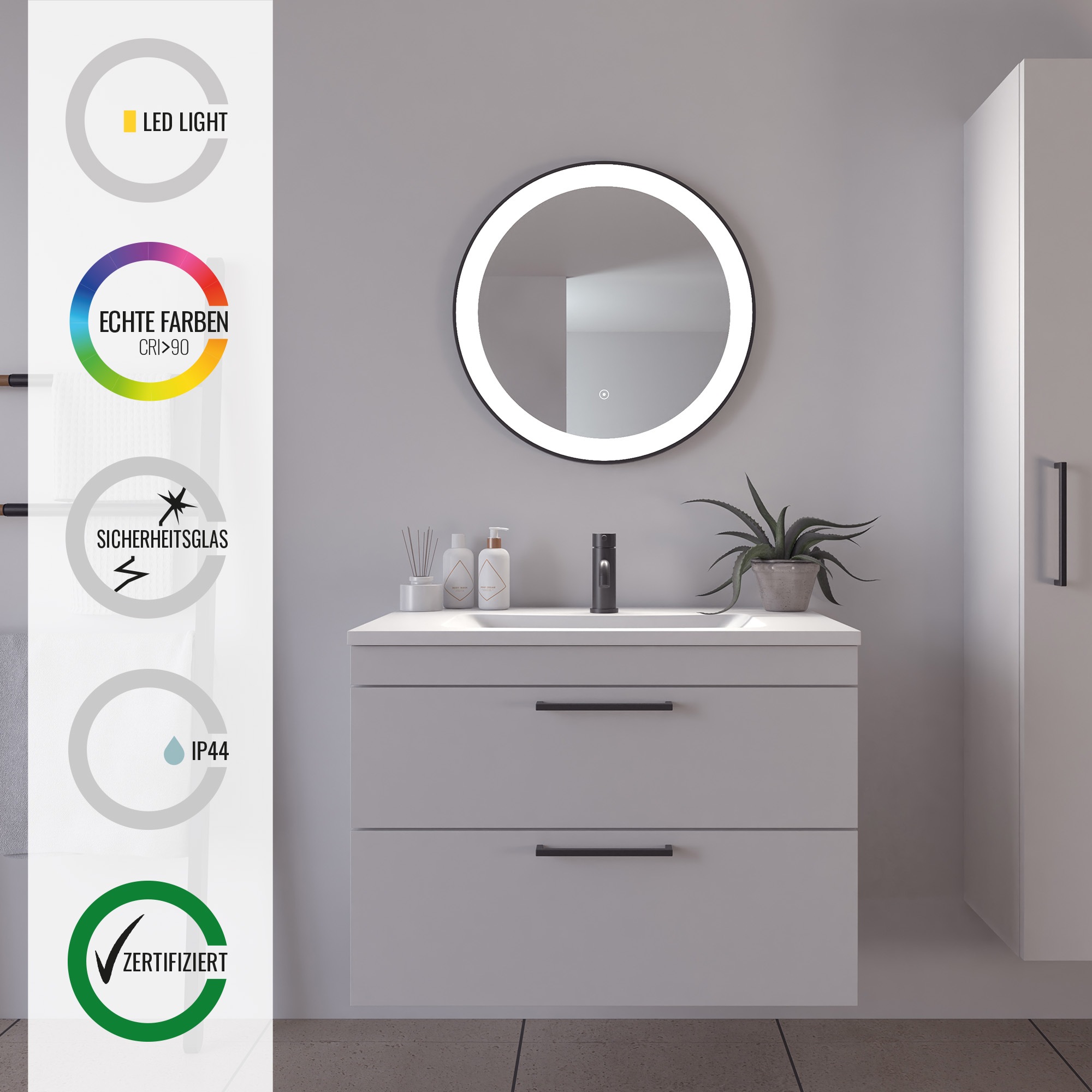 Loevschall Badspiegel "Libra Rund, Badzimmerspiegel mit LED Beleuchtung" To günstig online kaufen