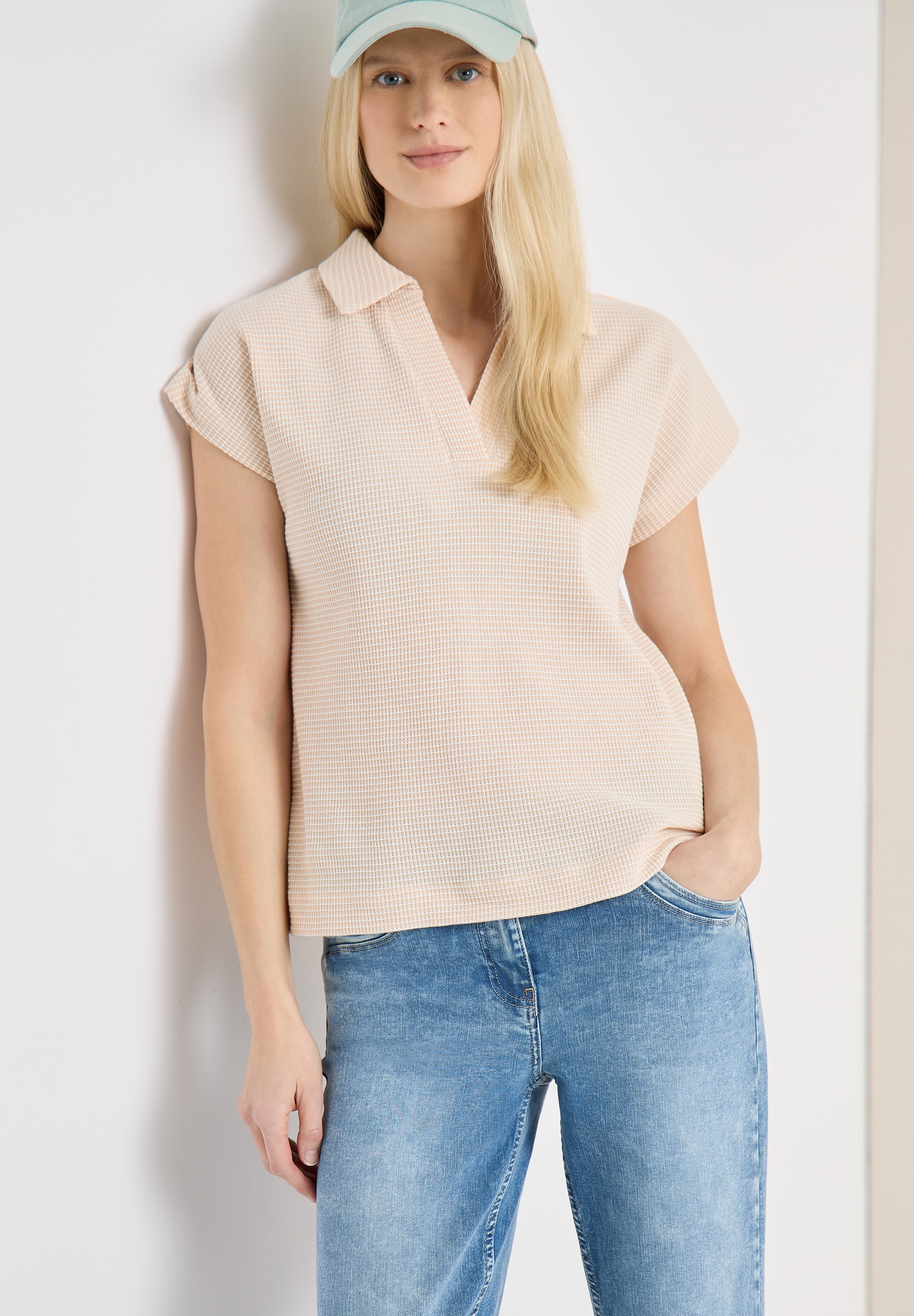 Cecil T-Shirt Sommershirt mit Struktur im Two-Tone-Look und mit Polokragen günstig online kaufen