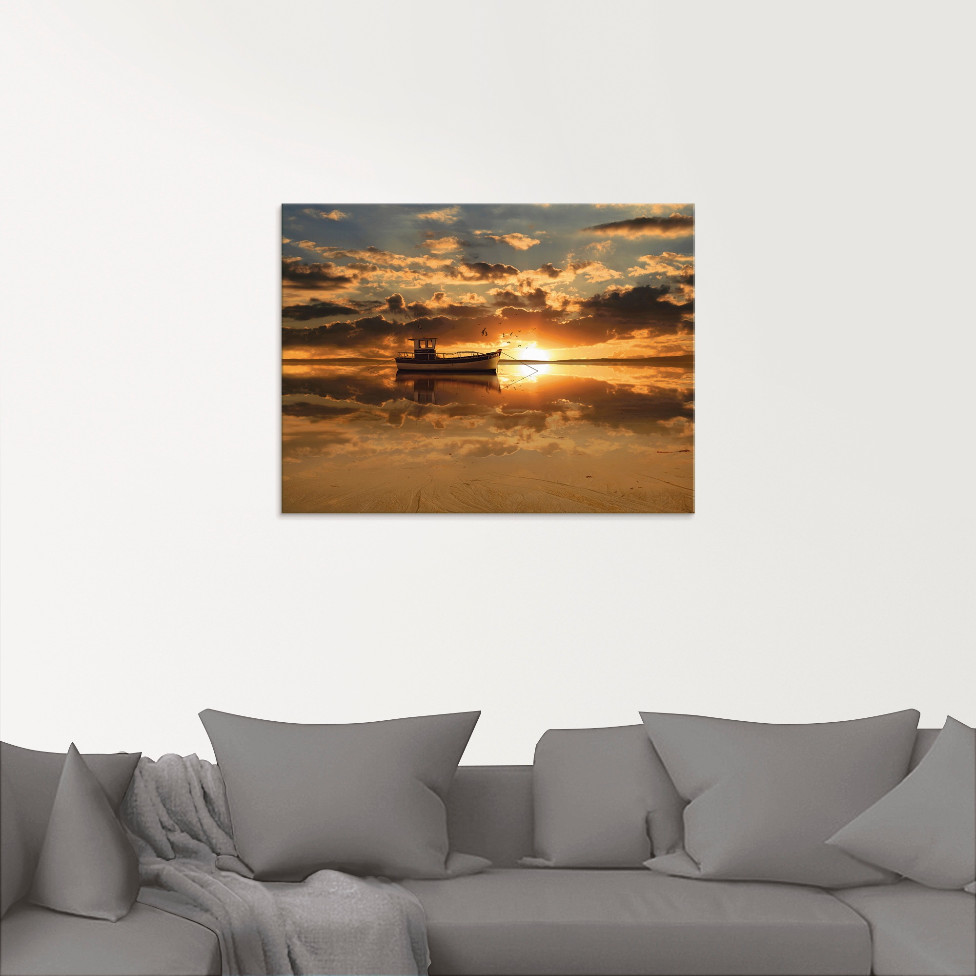 Artland Glasbild "Das Fischerboot im Sonnenuntergang" Boote & Schiffe 1 Stk günstig online kaufen
