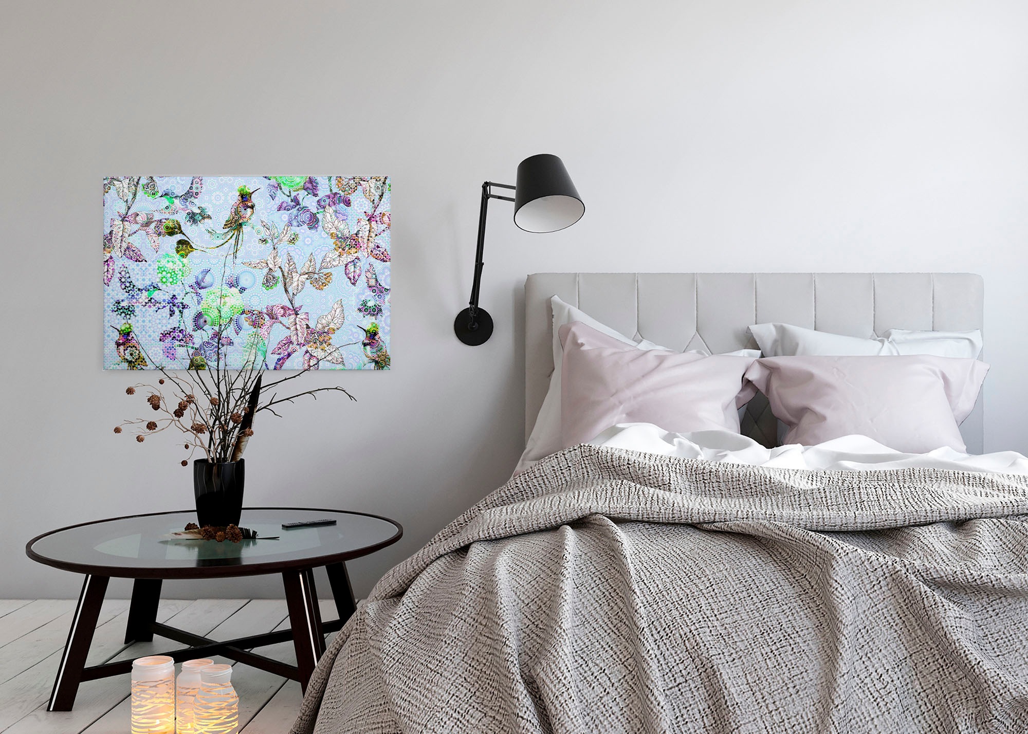 A.S. Création Leinwandbild »exotic mosaic«, Kunst-Vögel-Kinder, (1 St.), Mosaik Keilrahmen Floral Blumen Vögel Leinwand-Bild Wohnzimmer modern