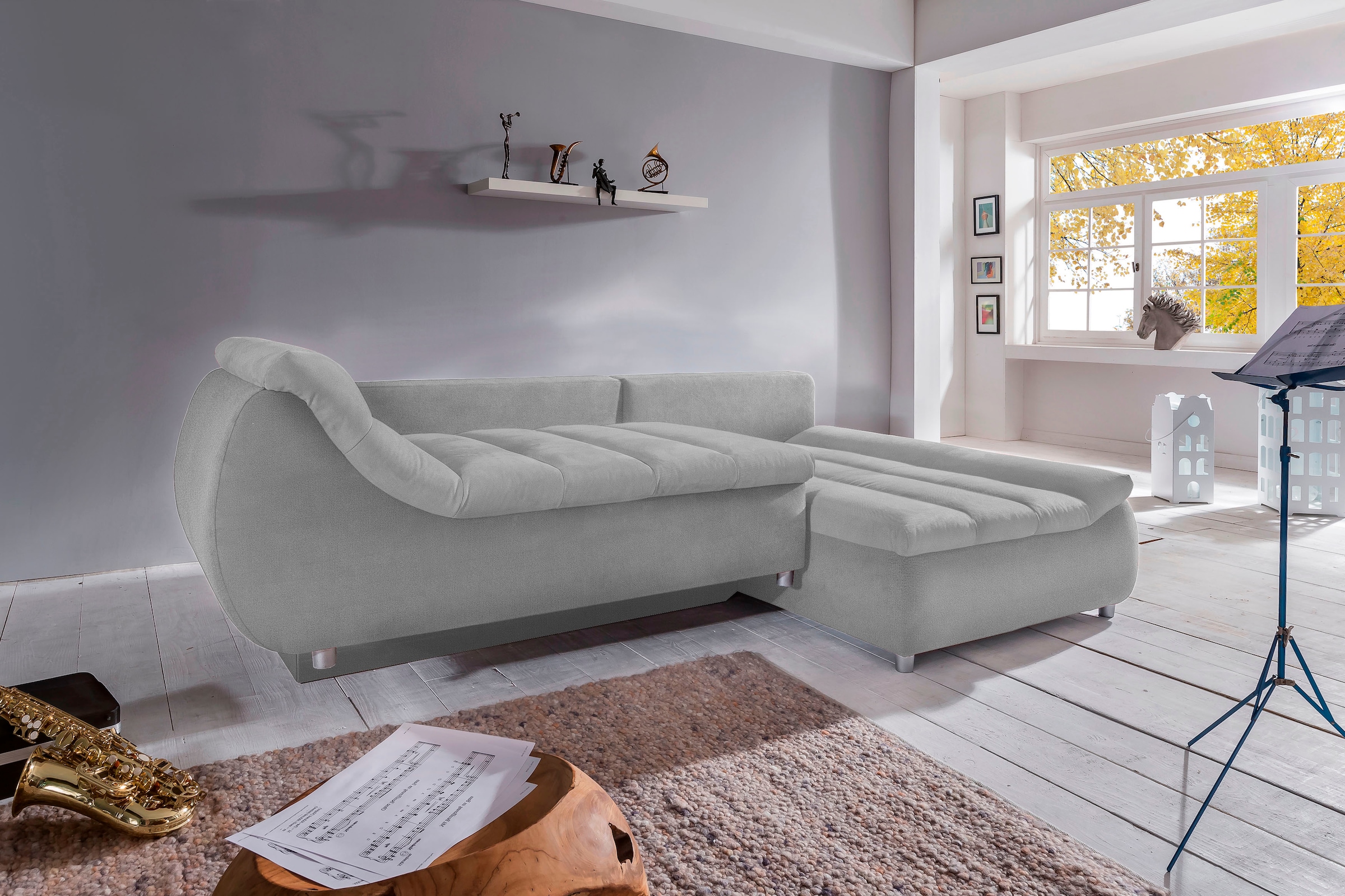 INOSIGN Ecksofa »Imola elegant und bequem, aktuelle Steppung im Sitz, L-Form«, wahlweise mit Bettfunktion