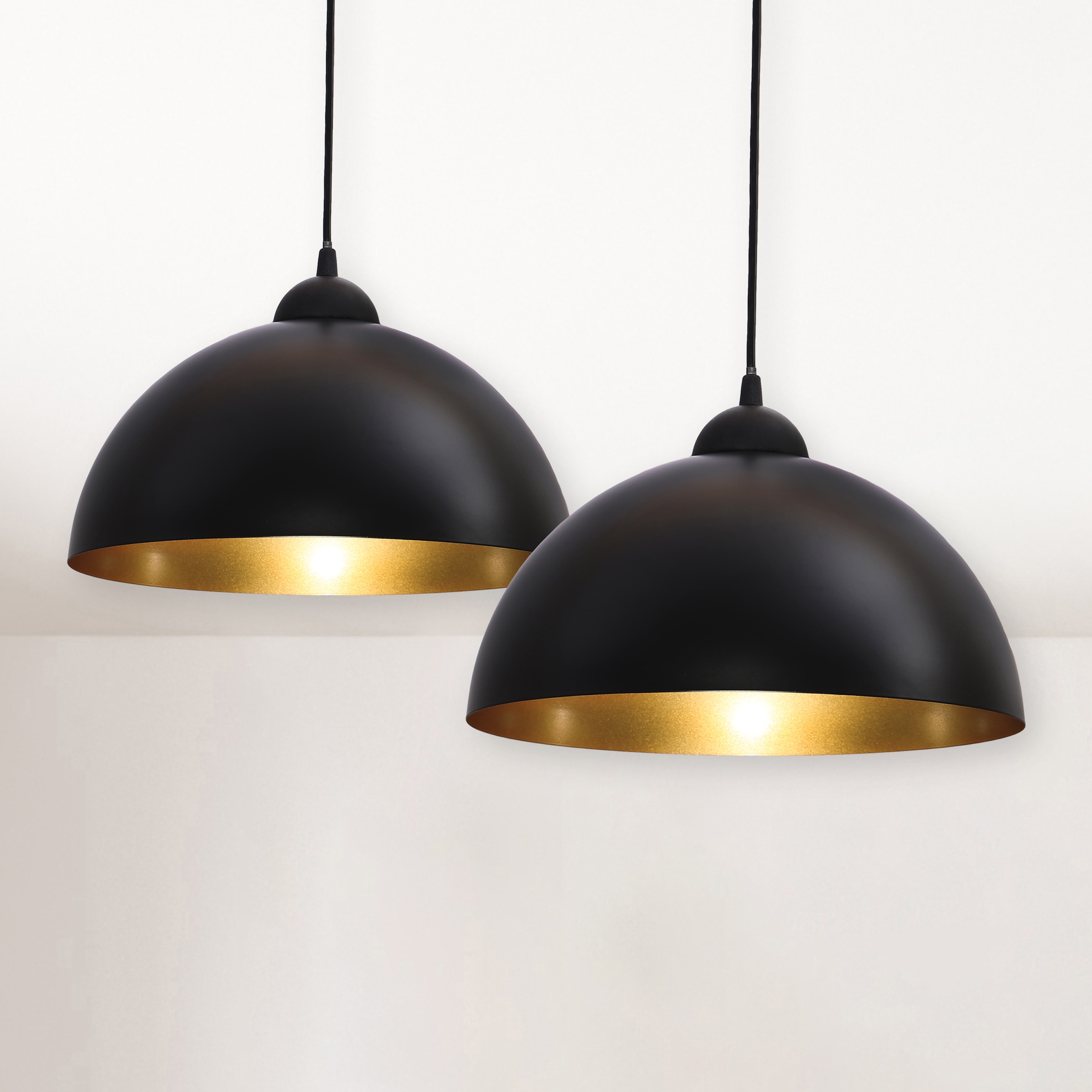 E27 »Auriga«, Pendelleuchte flammig-flammig, | B.K.Licht Hänge-Leuchte schwarz-gold LED 2 Deckenlampe BAUR Küche Hängelampe Design