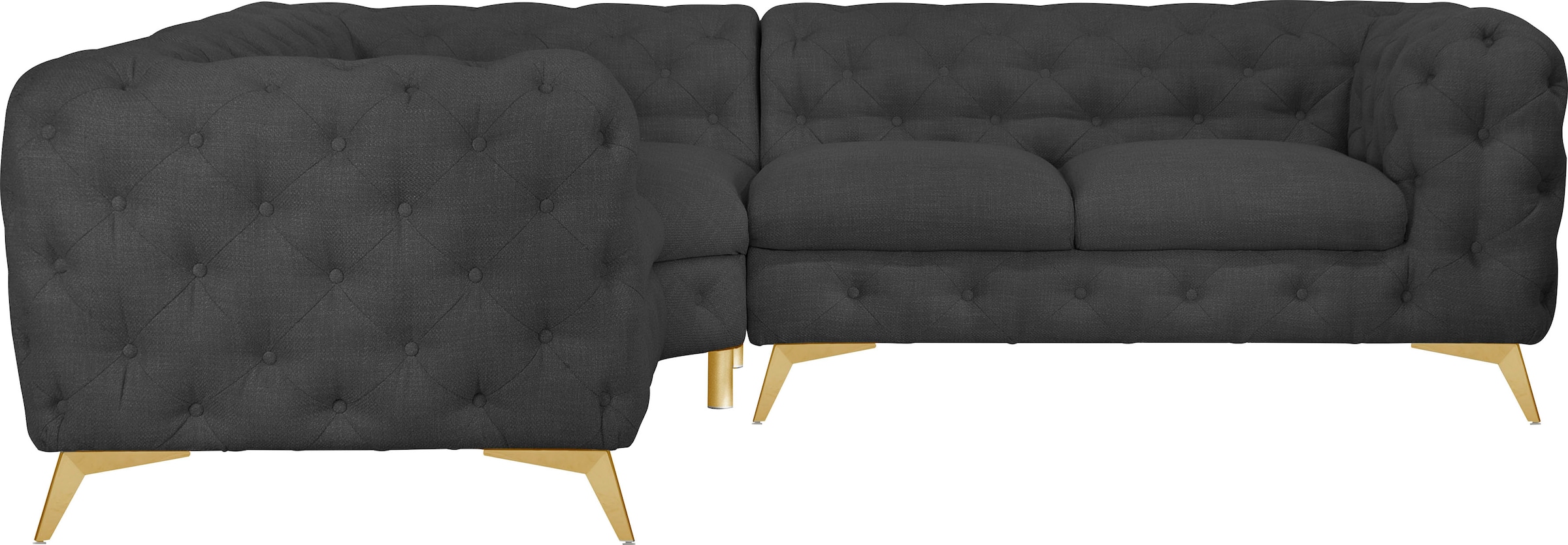 Leonique Chesterfield-Sofa »Ecksofa GLYNIS L-Form mit Wellenunterfederung, Maße B/T/H 264/264/75cm«, aufwändige Knopfheftung, moderne Chesterfield Optik, Fußfarbe wählbar