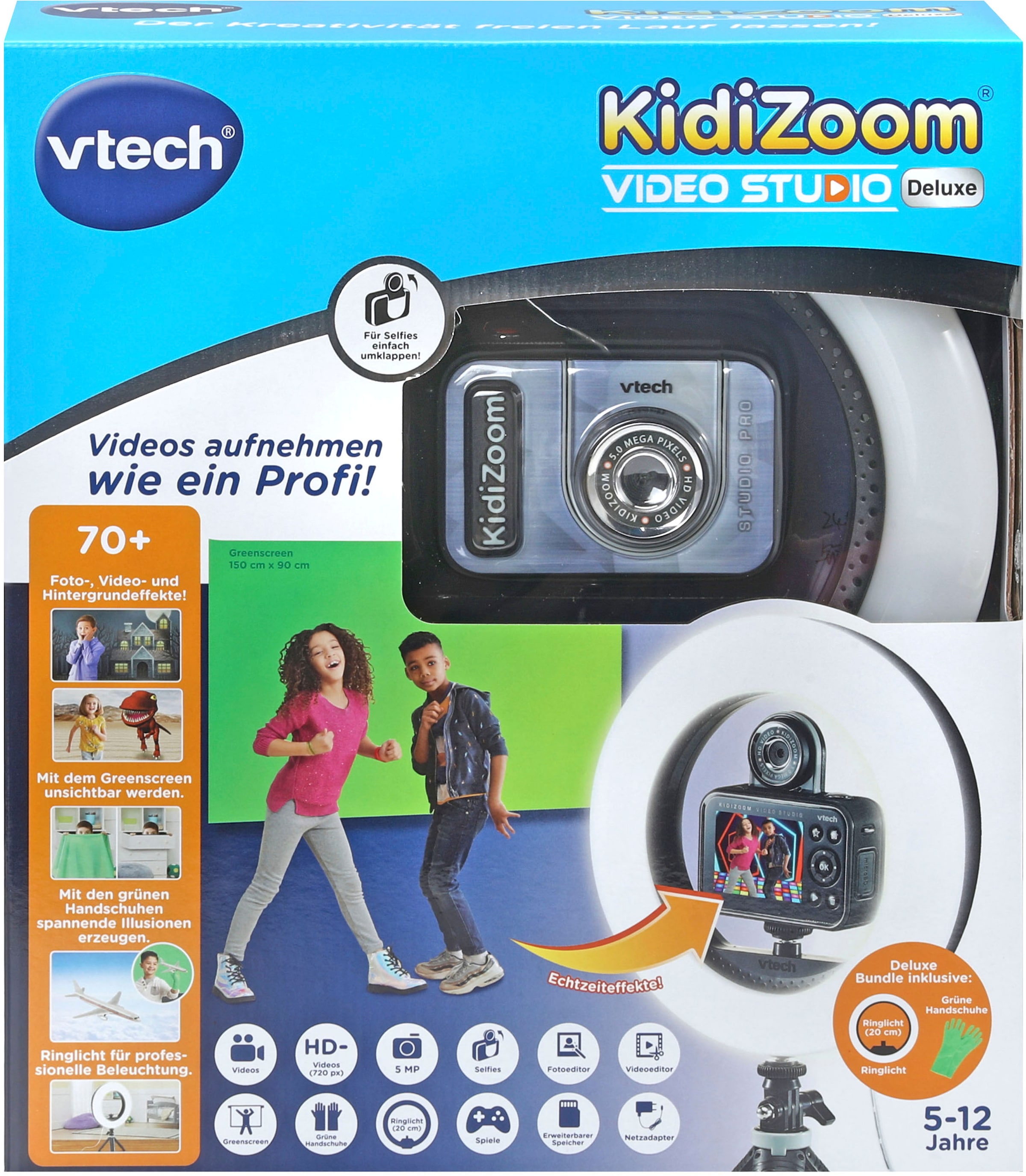Vtech® Kinderkamera »KidiZoom Video Deluxe MP, Selfie-Funktion, BAUR und Ringlicht Ministativ inkl. Studio - | 5 Bundle«