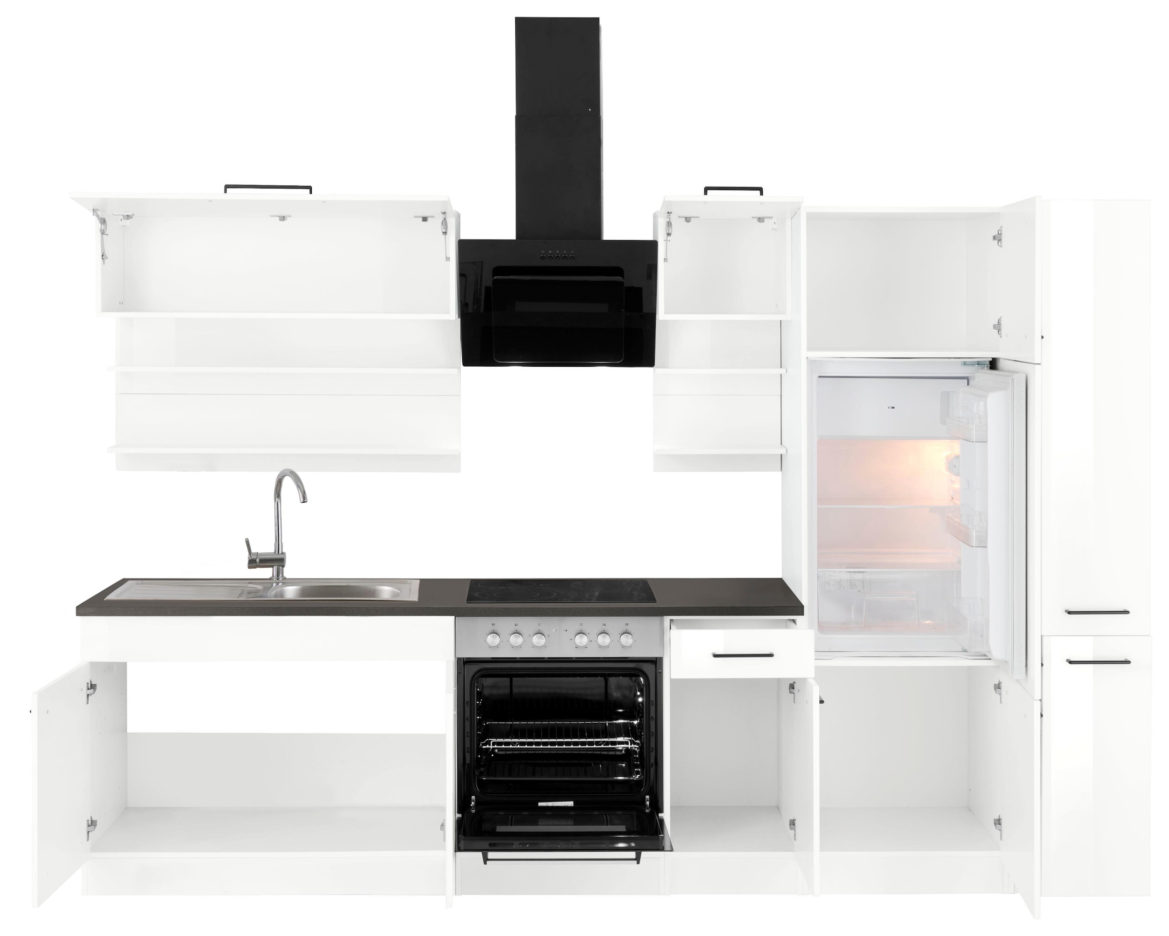 KOCHSTATION Küchenzeile »KS-Tulsa«, ohne E-Geräte, Breite 300 cm, schwarze Metallgriffe, MDF Fronten