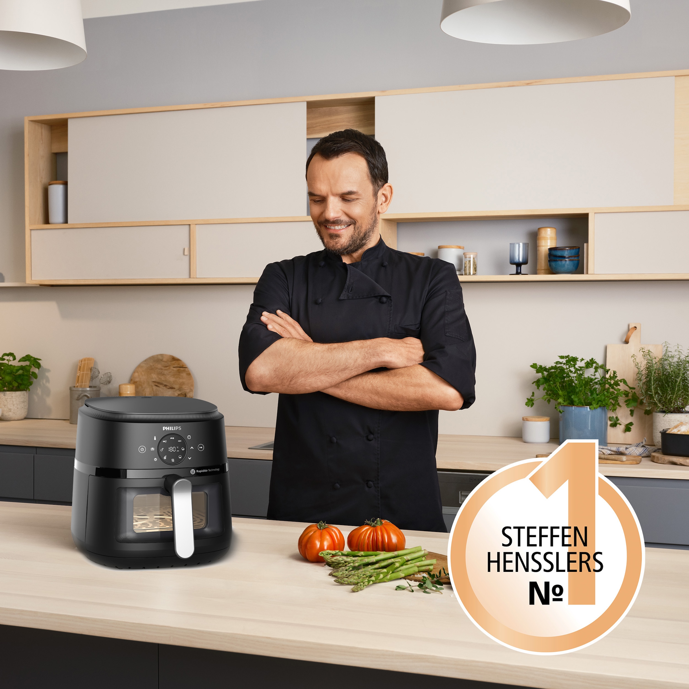 Philips Heißluftfritteuse »Airfryer 2000 NA231/00, mit 6.2L, Sichtfenster«, 1700 W, RapidAir Technologie und 13 Kochfunktionen; Schwarz/Silber