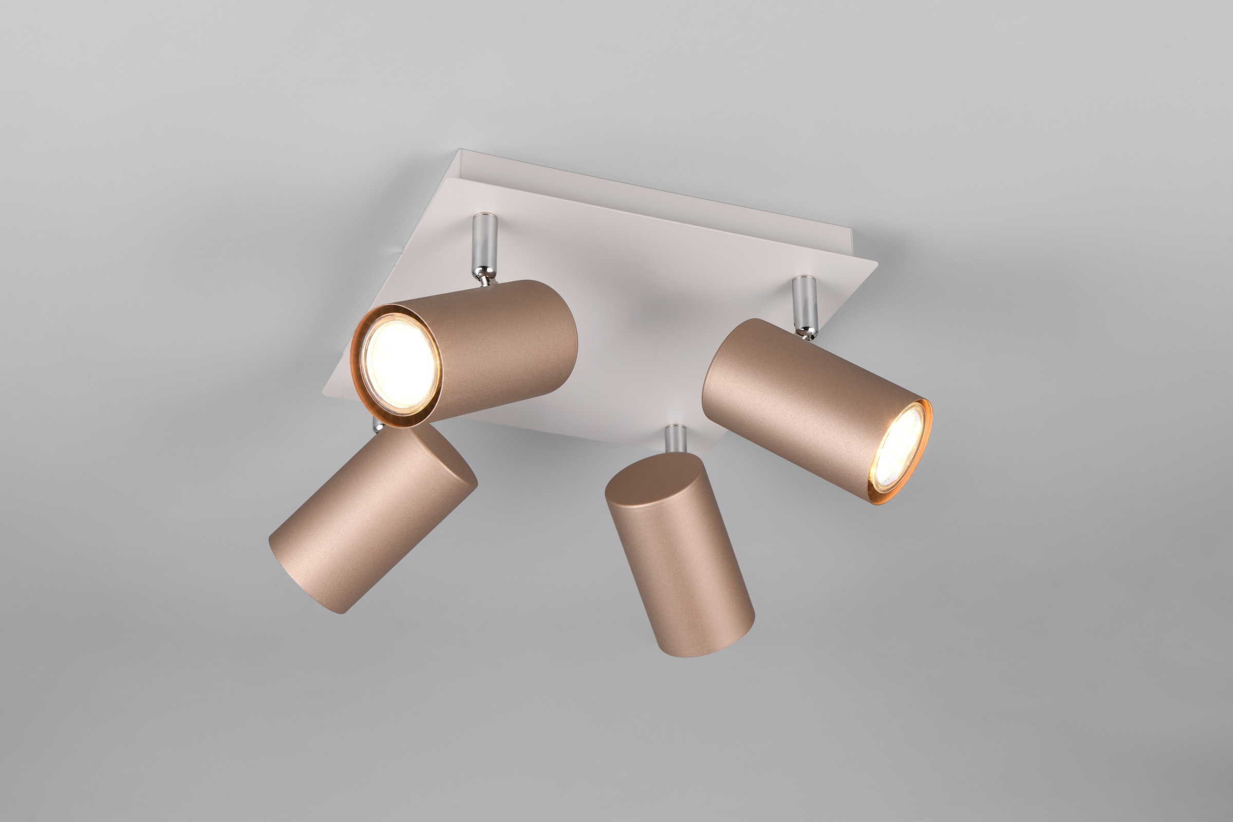 TRIO Leuchten Deckenstrahler »MARLEY, GU10 Deckenspot 1-flammig, exkl 4x GU10 max 35W, Wandspot«, 4 flammig, Leuchtmittel GU10 | Leuchtmittel wechselbar, flexibel verstellbarer GU10 Deckenspot in coffee + warm grey, 24x24 cm