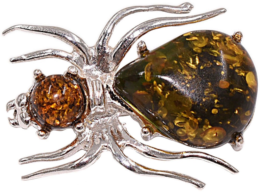 Brosche FIRETTI "Schmuck Geschenk Silber 925 Ansteckschmuck Spinne", bunt (silberfarben, grün, grün), Broschen, Damen, Silber 925 (Sterlingsilber), Brosche, Made in Germany - mit Bernstein 3