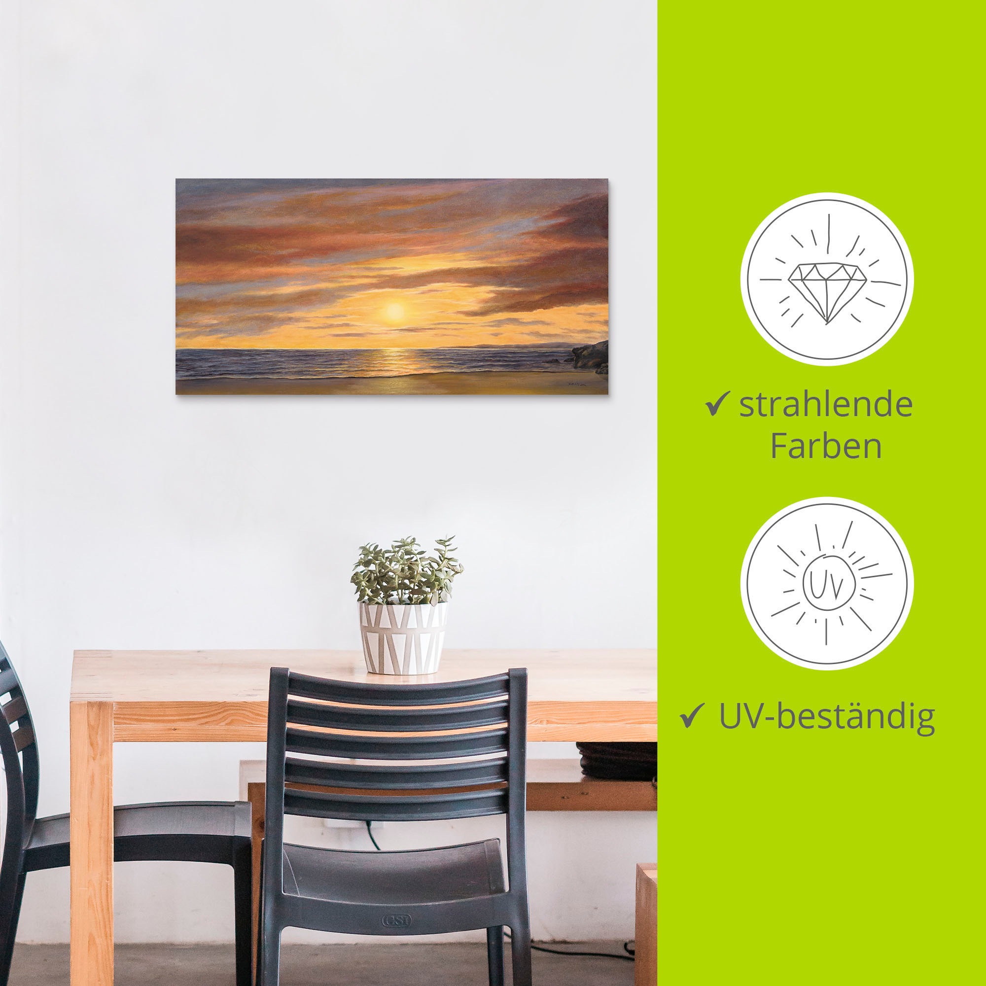 Artland Wandbild »Sonne am Strand«, Strand, (1 St.), als Alubild, Outdoorbild, Leinwandbild, Poster, Wandaufkleber