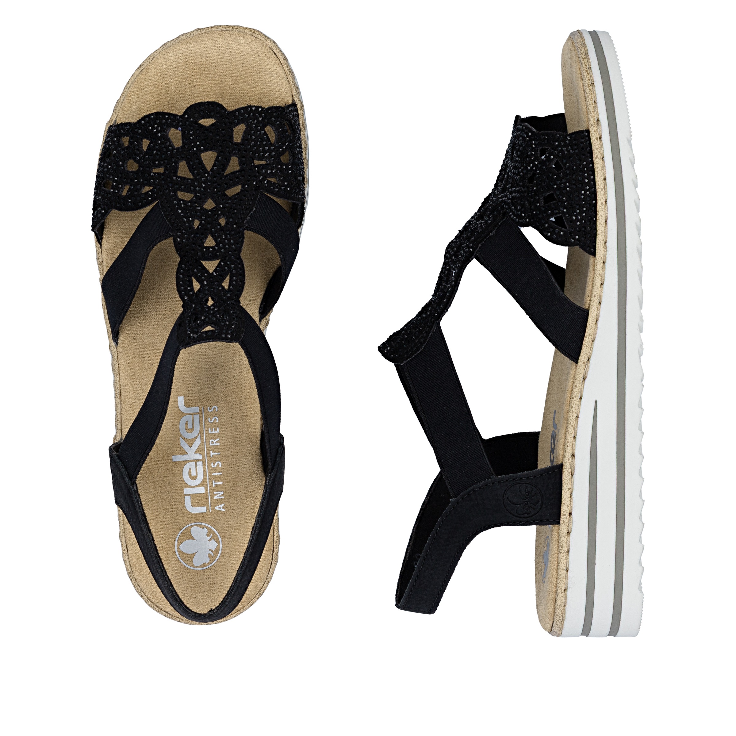 Rieker Sandale  Keilsandalette, Sommerschuh mit Glitzersteine