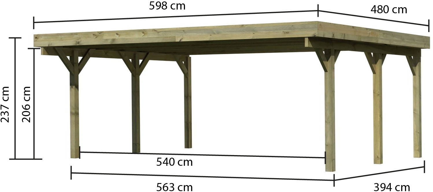 Karibu Einzelcarport »Classic Grundpaket Stahl, kesseldruckimprägniert«, Masivholz, 540 cm, KDI, aus Masivholz