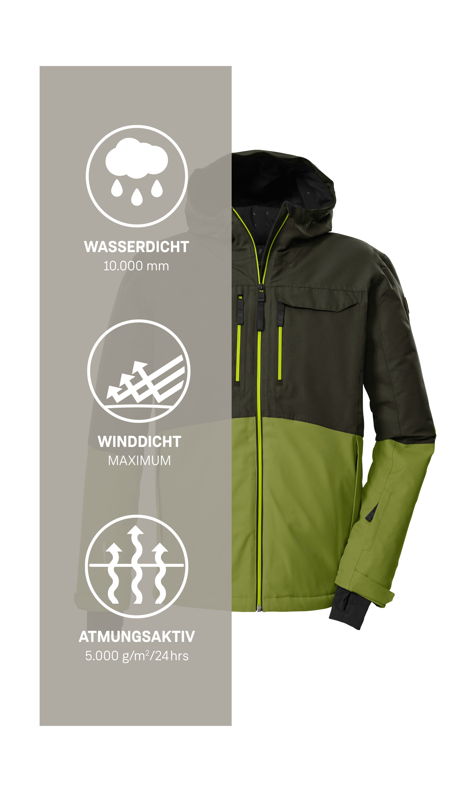 Killtec Skijacke »KSW 53 MN SKI JCKT«, Skijacke: wasserdicht, atmungsaktiv, Colourblock, viele Taschen