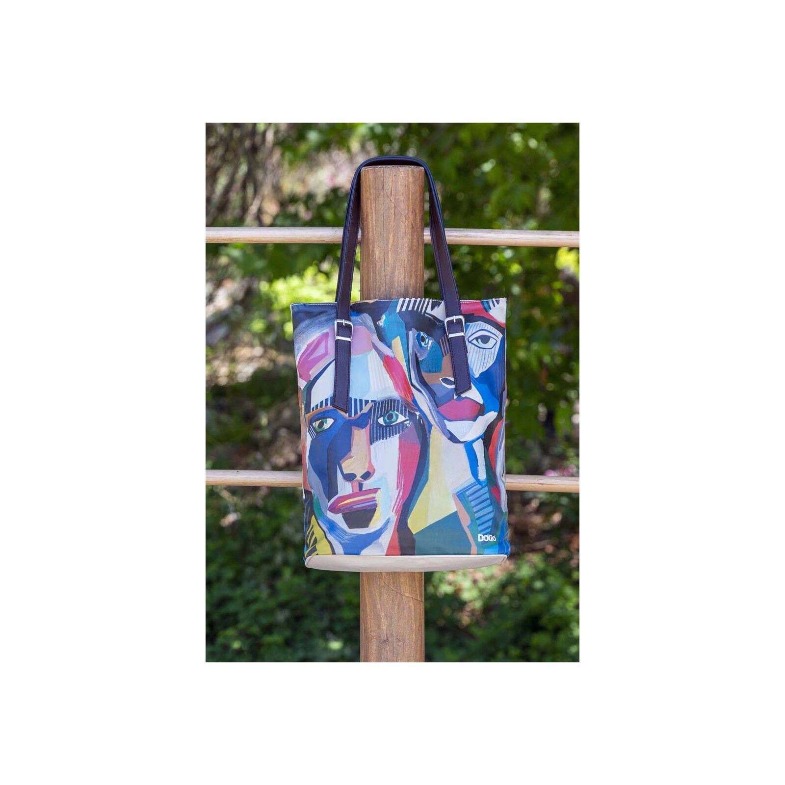Umhängetasche DOGO "Tall Bag Damen Schultertasche You Are Never Alone Damen", Damen, Gr. B/H/T: 40cm x 34cm x 10cm onesize, bunt (mehrfarbig), Taschen Umhängetasche, Handgefertigt 3