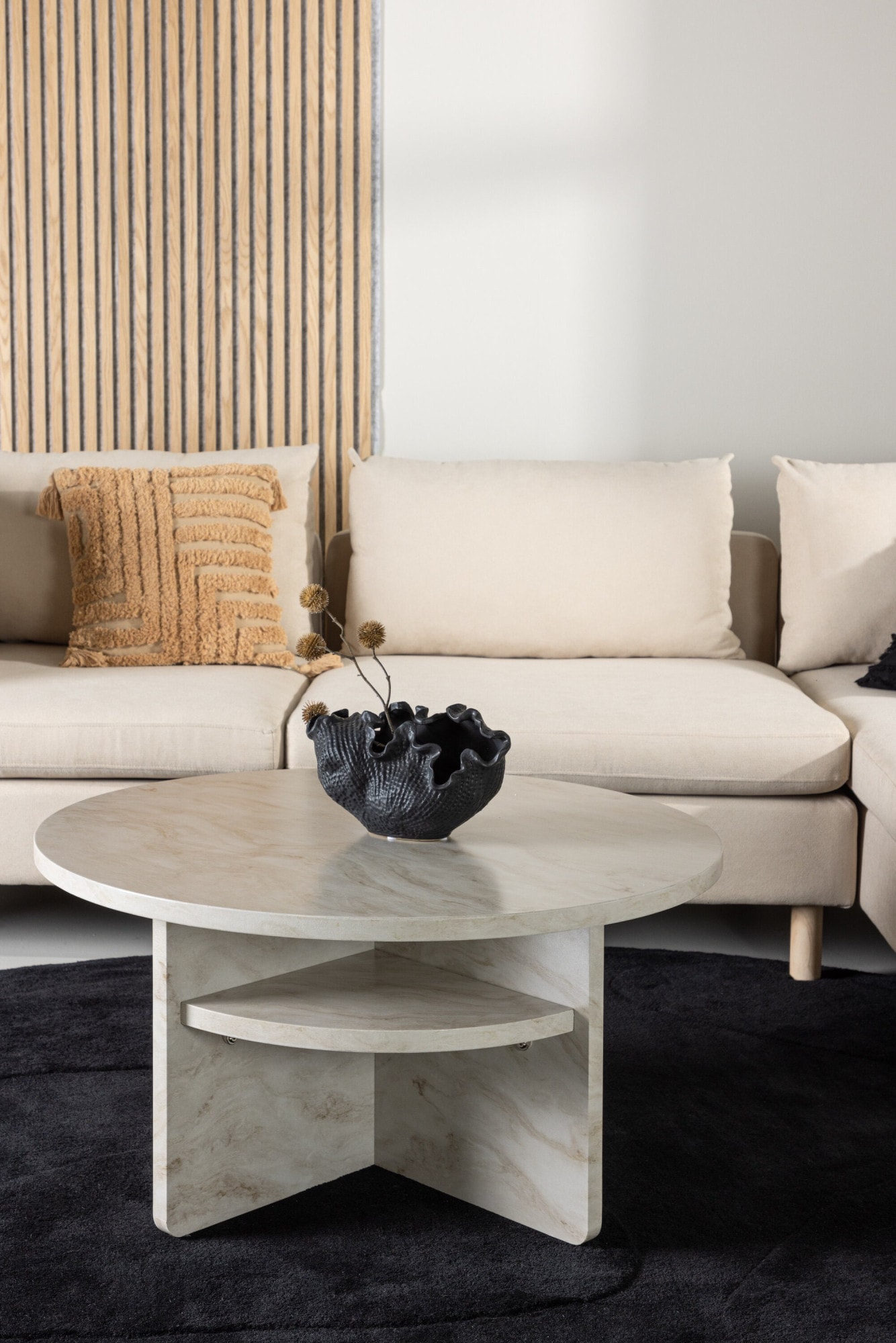 Venture Home Couchtisch »Ålesund, runder Couchtisch in Marmoroptik, Ø 85 cm« Sofatisch, MDF, gewachst, rund, marmoroptik, edel