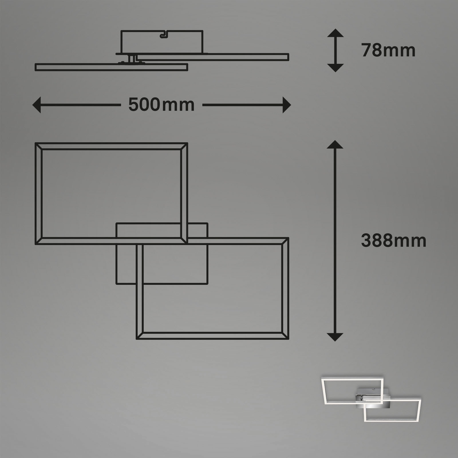 Briloner Leuchten LED Deckenleuchte »3149018 FRAME«, Deckenlampe, 50x38,8x7,8cm, Chrom, 30W, Wohnzimmer, Schlafzimmer