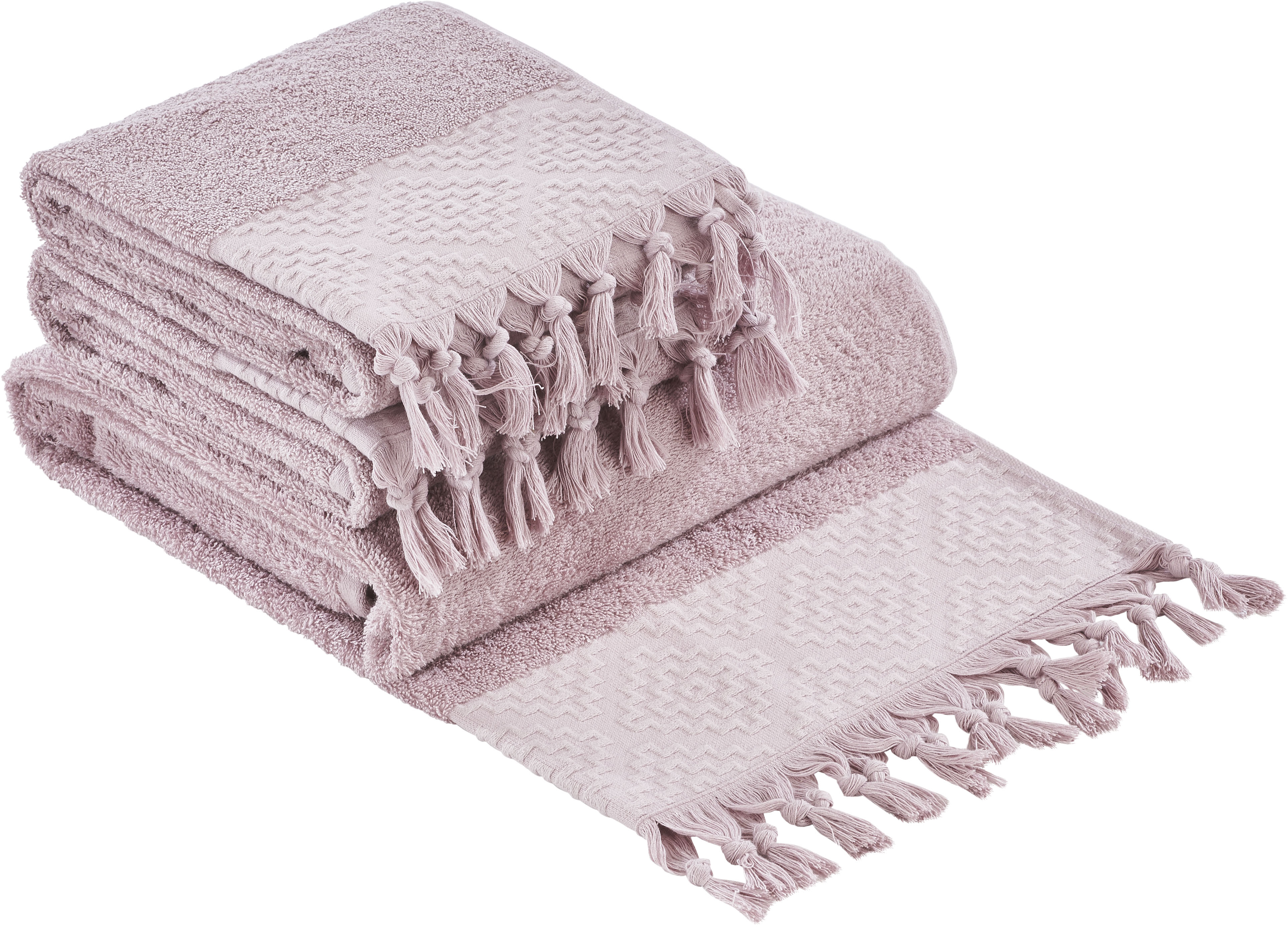 Thumbnail - done. Handtuch Set "Provence Bohéme" Uni-Farben, Boho-Style, mit auffälliger Borte & Fransen