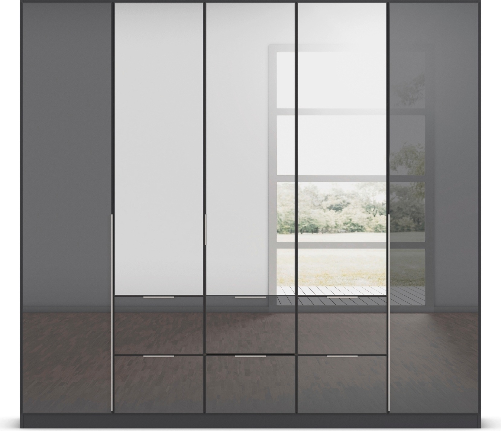 rauch Drehtürenschrank »Kleiderschrank Kleiderschränke Schrank Garderobe AGORDO mit Glasfront«, (in zwei Griff-Farben, Breiten 91-360 cm), mit Außenschubkästen, in 7 Breiten und 2 Höhen MADE IN GERMANY