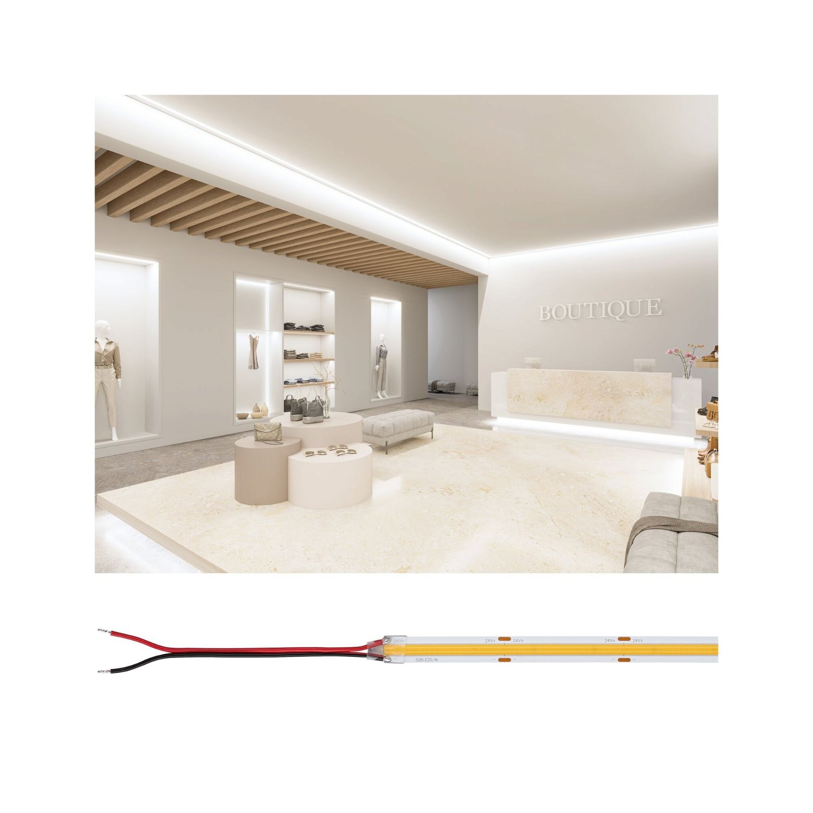 PAULMANN LED-Streifen "Pro Strip Silver COB P150 5m 830 IP20 24V DC 68W", B:1cm, weiß, Küche, Lichterketten