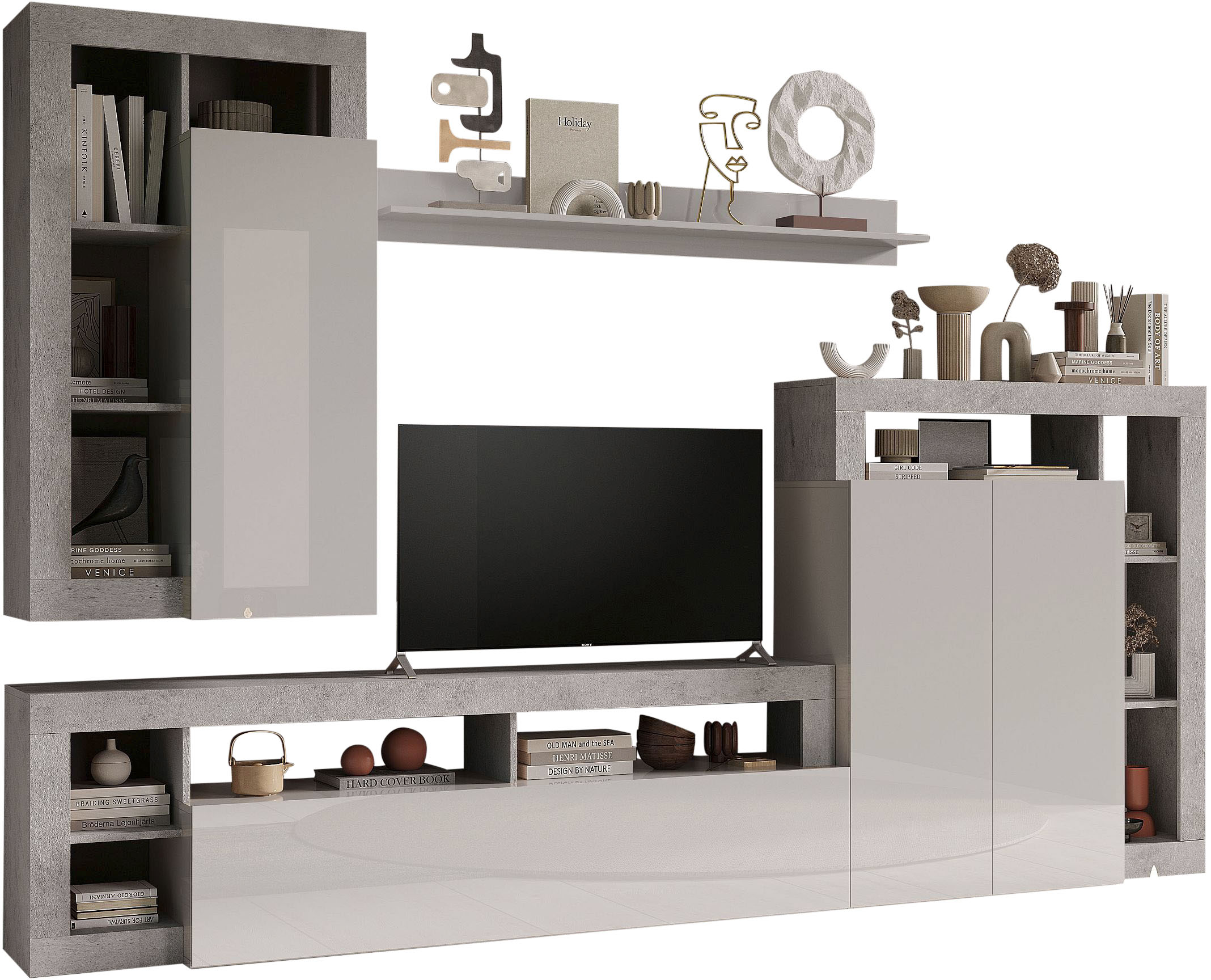 Home affaire Wohnwand "Hamburg, Breite 290 cm, modernes Wohnzimmer-Set mit dekorativem Rahmen" 4 Stk. tlg.