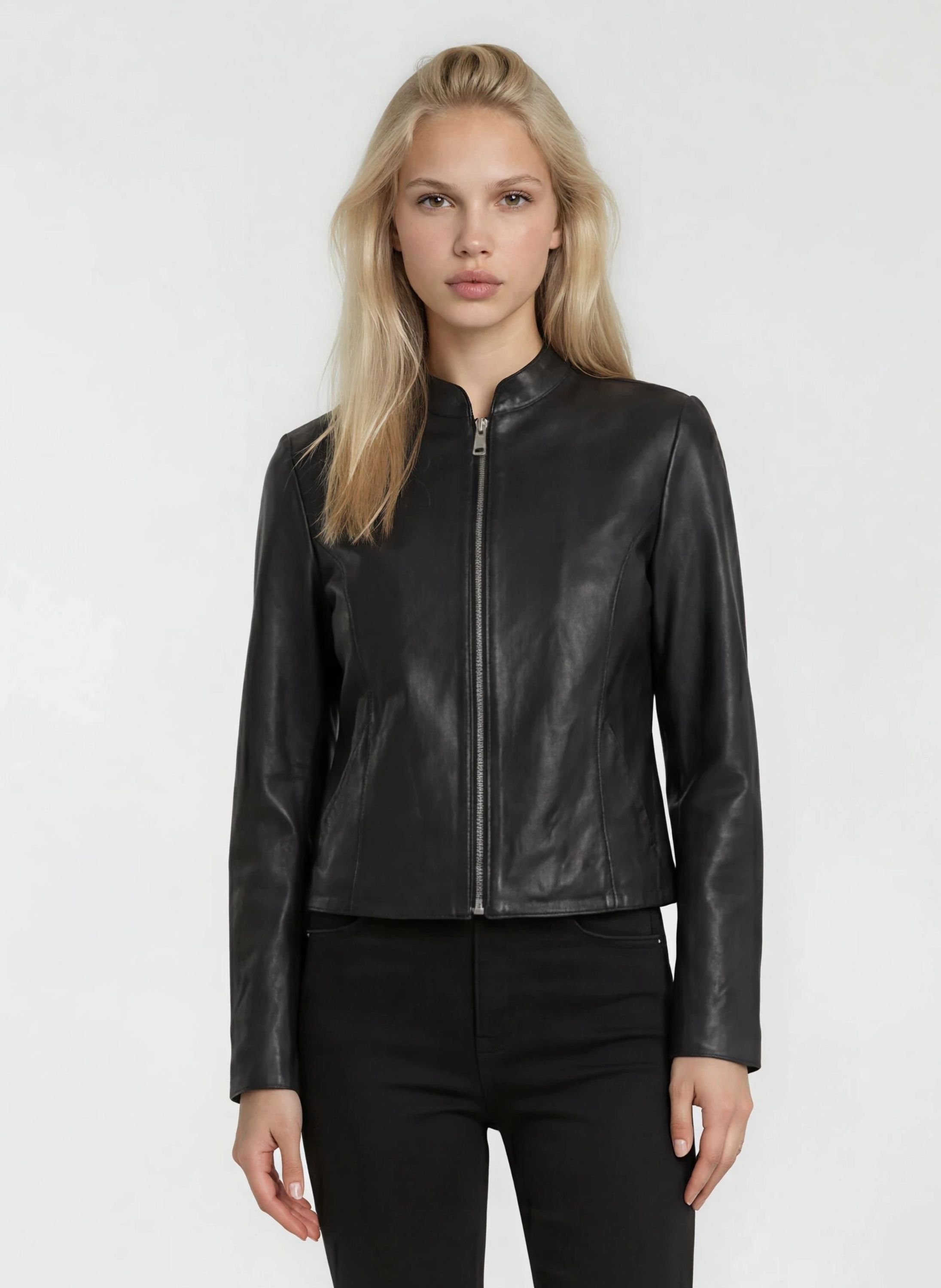 trueprodigy Lederjacke "Kami Schlichte Lederjacke mit Stehkragen und Reißverschluss" ohne Kapuze