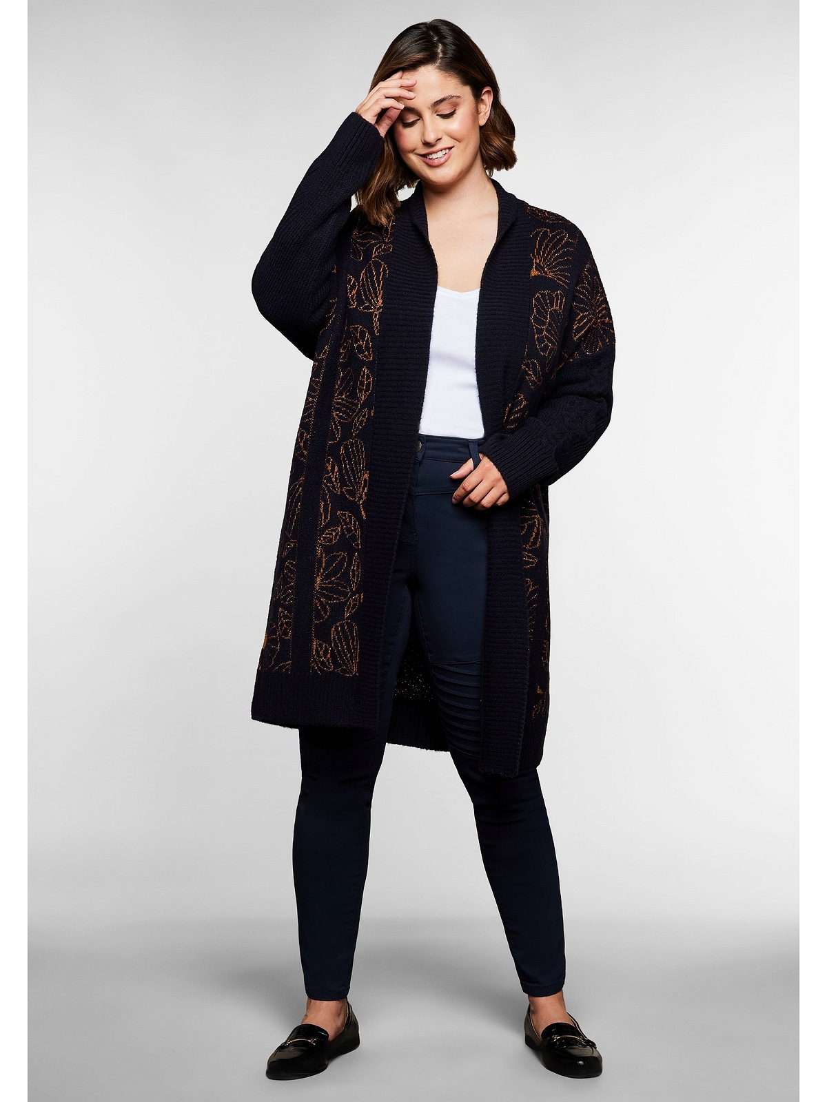 Sheego Longstrickjacke »Große Größen«, mit Jacquard-Blütenmuster für  bestellen | BAUR | Cardigans