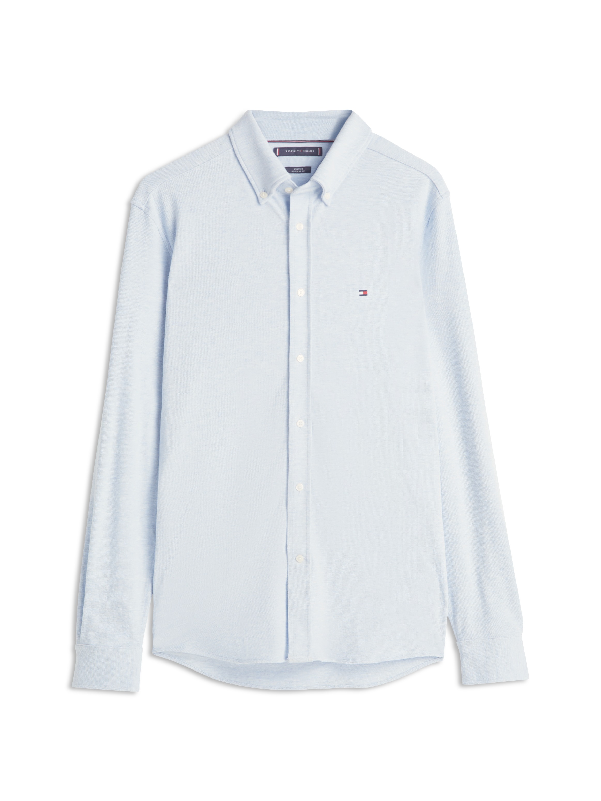 Langarmhemd TOMMY HILFIGER "KNIT PIQUE FEATHERWEIGHT", Herren, Gr. M, N-Gr, light blau heather, Web, Obermaterial: 100% Baumwolle, regular fit, Manschette, Hemden 4