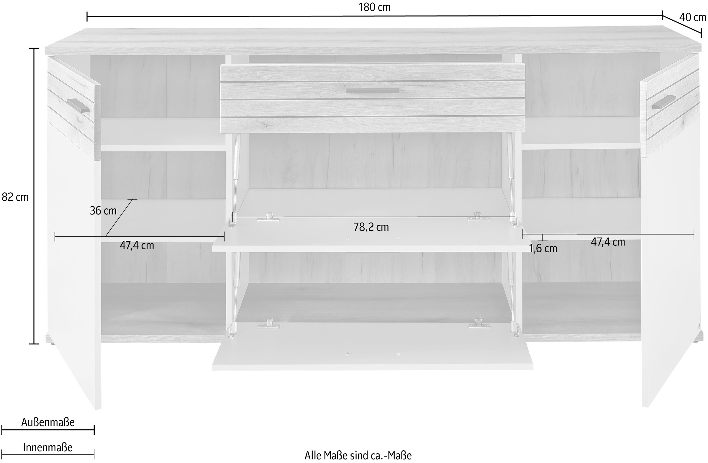 set one by Musterring Sideboard »Quincy« 1 Stk. tlg. Viel Stauraum, in Anthrazit oder Lichtgrau erhältlich, 180 cm breit