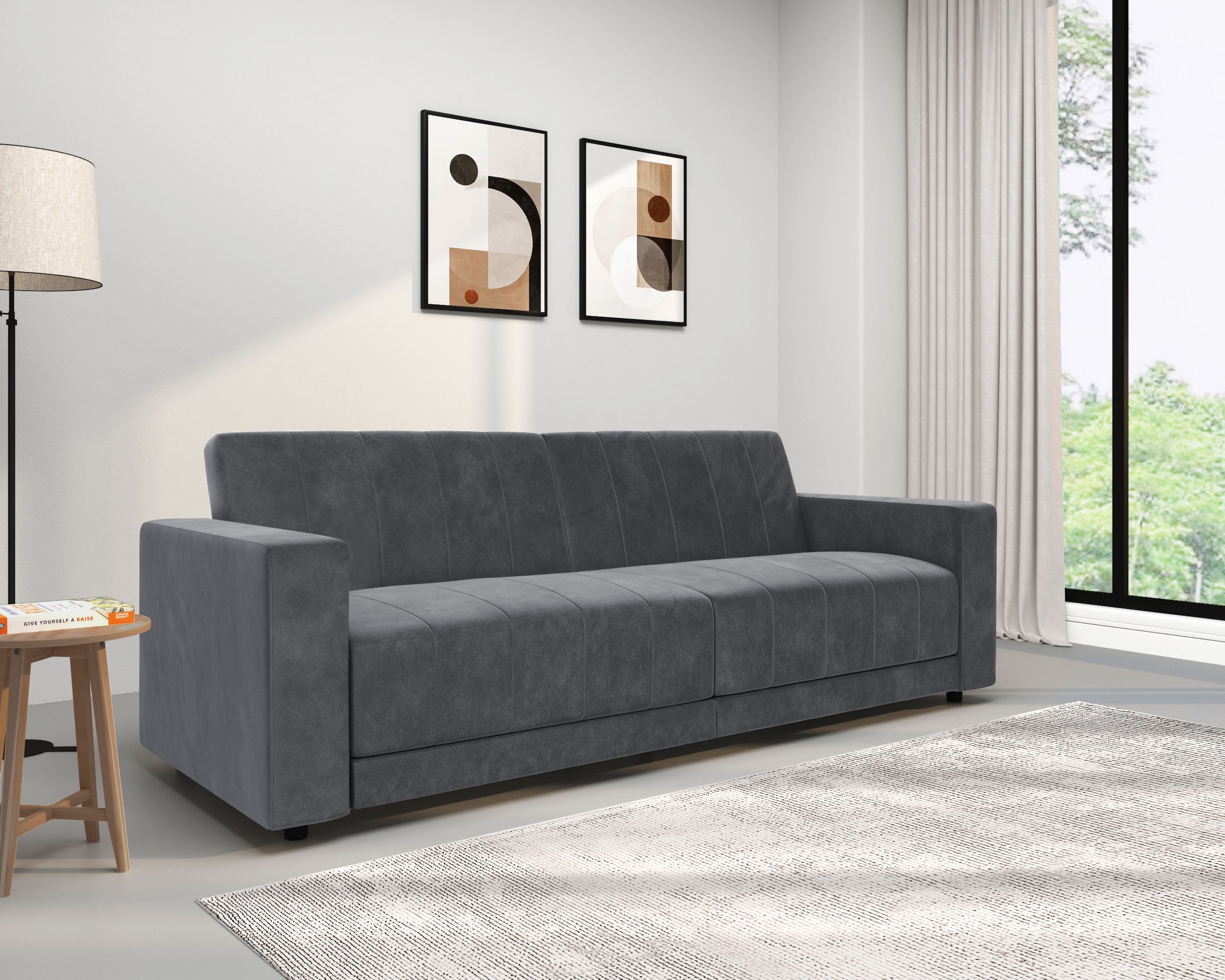 Dorel Home 3-Sitzer »Allie II Schlafsofa 225 cm« Bett-Funktion (108/190cm), Rückenlehne 2-teilig, mit Steppung