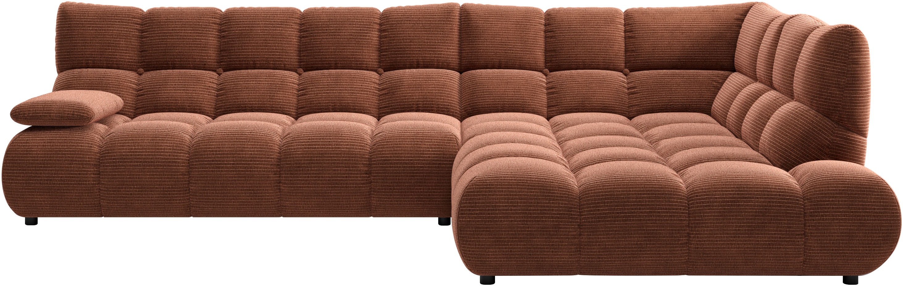 Home affaire Ecksofa "Cozy Bubble, mit klappbarer Armlehne, Breite 324 cm" mit eleganter Steppung, Rundumbezug & weicher Polsterung