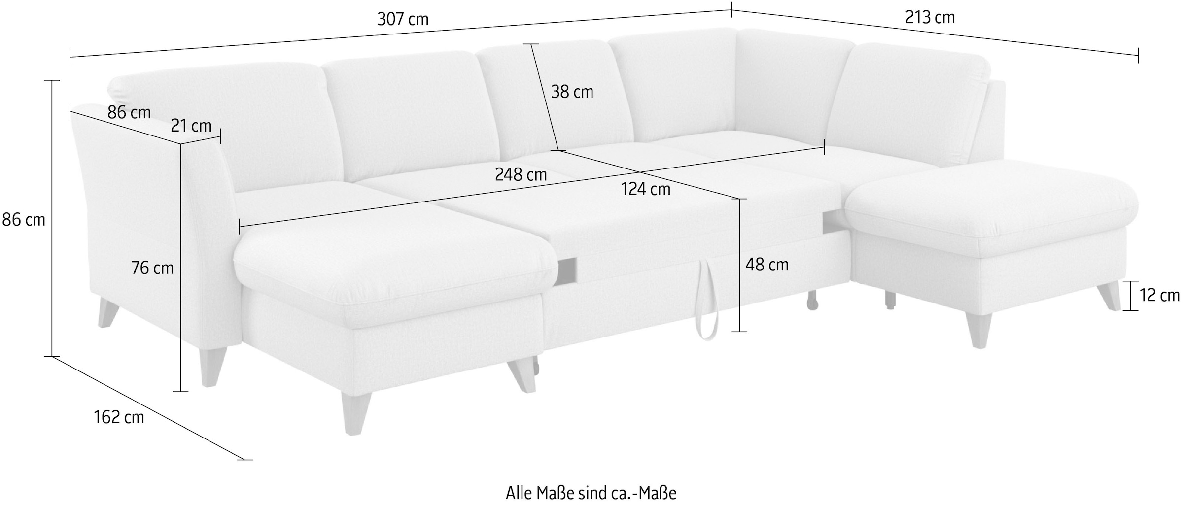 Home affaire Wohnlandschaft »Trelleborg U-Form«, Federkern-Polsterung, wahlweise mit Bettfunktion und Stauraum