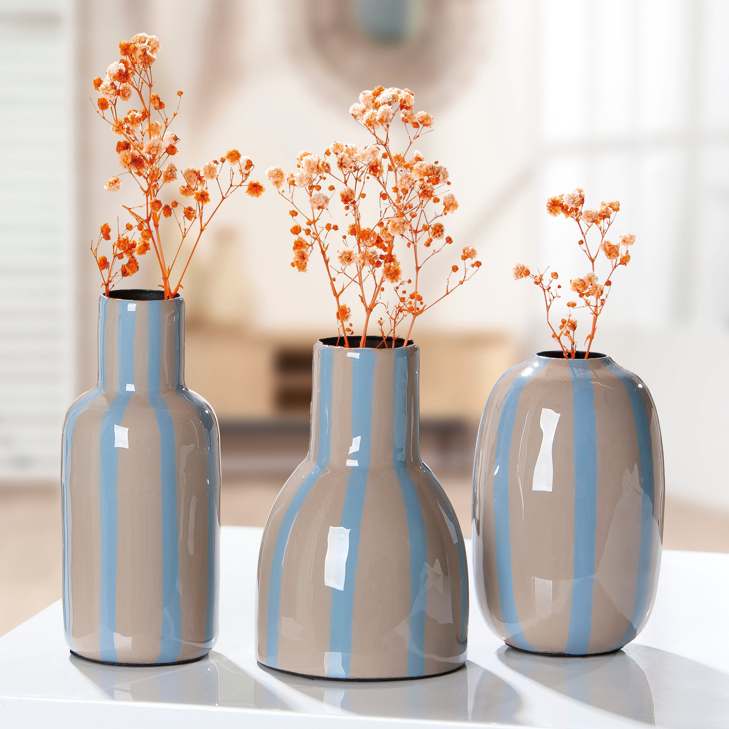 s.Oliver Tischvase "Deko-Vase, "Piccolo", im 3er Set, unterschiedliche Formen, 13cm hoch" aus Metall, glänzende Oberfläche in verschiedenen Farben