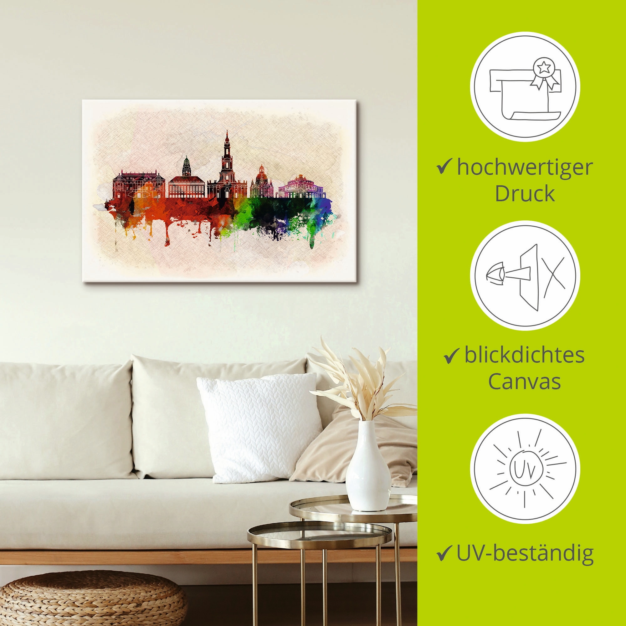 Artland Leinwandbild »Dresden Deutschland Skyline«, Deutschland, (1 St.), auf Keilrahmen gespannt