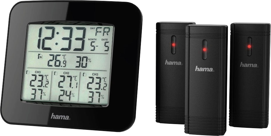 Hama Wetterstation "Wetterstation "EWS-Trio", mit drei Sensoren, Schwarz Mit 3 Sensoren"