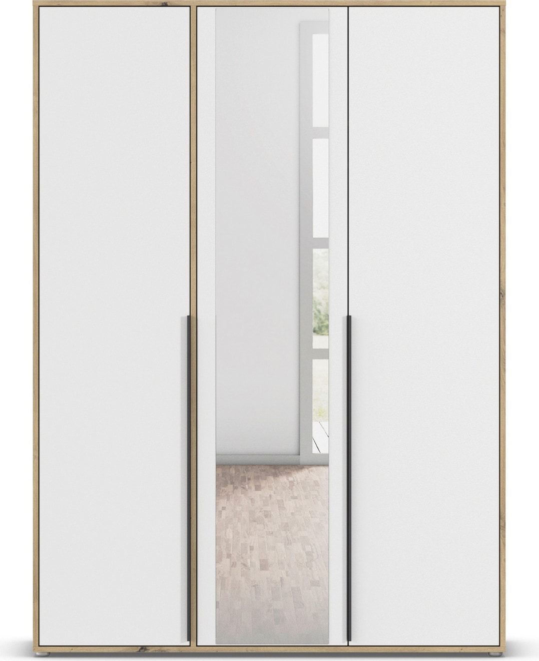 rauch Drehtürenschrank »Kleiderschrank Schrank Garderobe Wäscheschrank NAGATA mit Spiegel«, (in 3 verschiedenen Ausstattungen BASIC/CLASSIC/PREMIUM), und modernen Stangengriffen in Graumetallic TOPSELLER MADE IN GERMANY