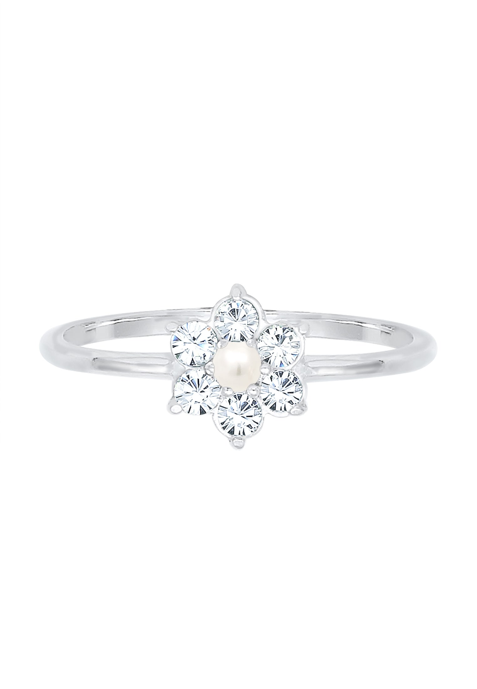 Elli Premium Verlobungsring »Blume Glas Kristalle Synthetische Perle Weiß 925 Sterling Silber«
