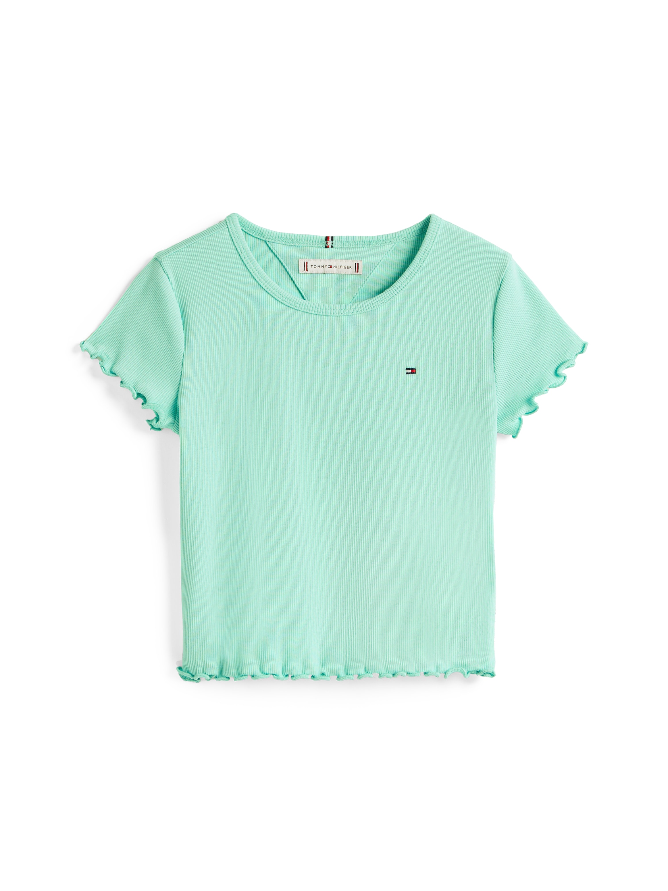 Tommy Hilfiger T-Shirt »ESSENTIAL RIB TOP SS«, mit Babylock-Kanten, mit Logostickerei