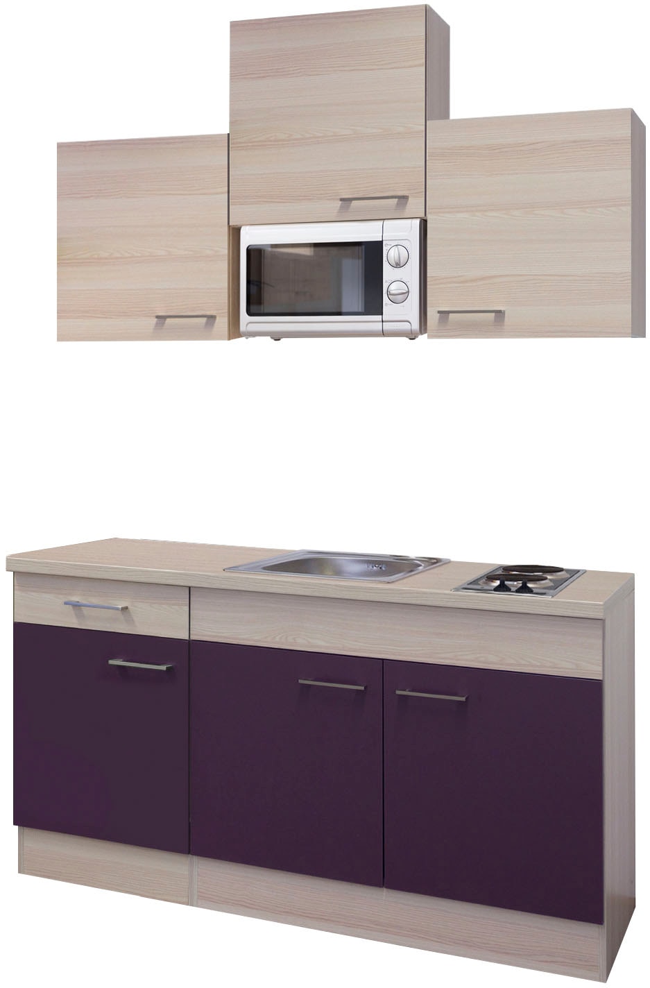 Flex-Well Küche "Portland", Gesamtbreite 150cm, mit Mikrowelle und Kochfeld, viele Farbenvarianten